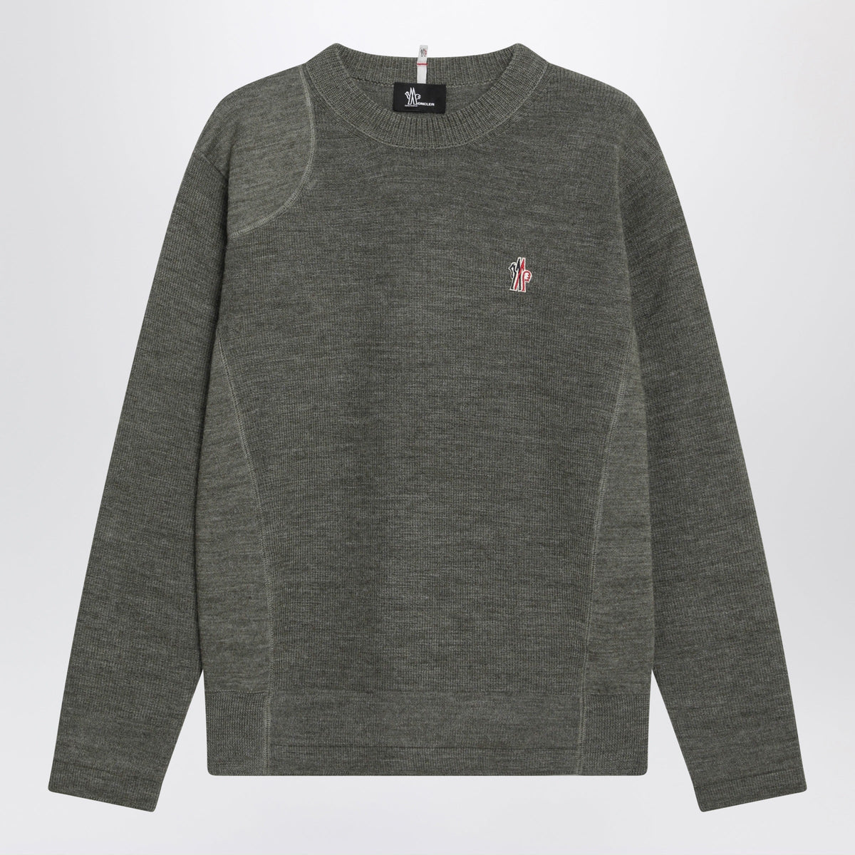 Moncler Grenoble Grey Wool Sweater With Logo Patch Men MONCLER GRENOBLE