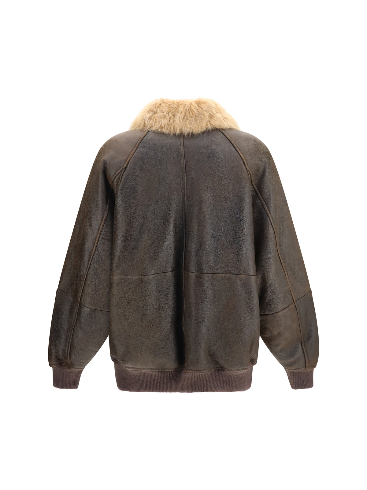 Brunello Cucinelli Women Vintage-Effect Shearling Bomber With Shiny Zipper Pull BRUNELLO CUCINELLI
