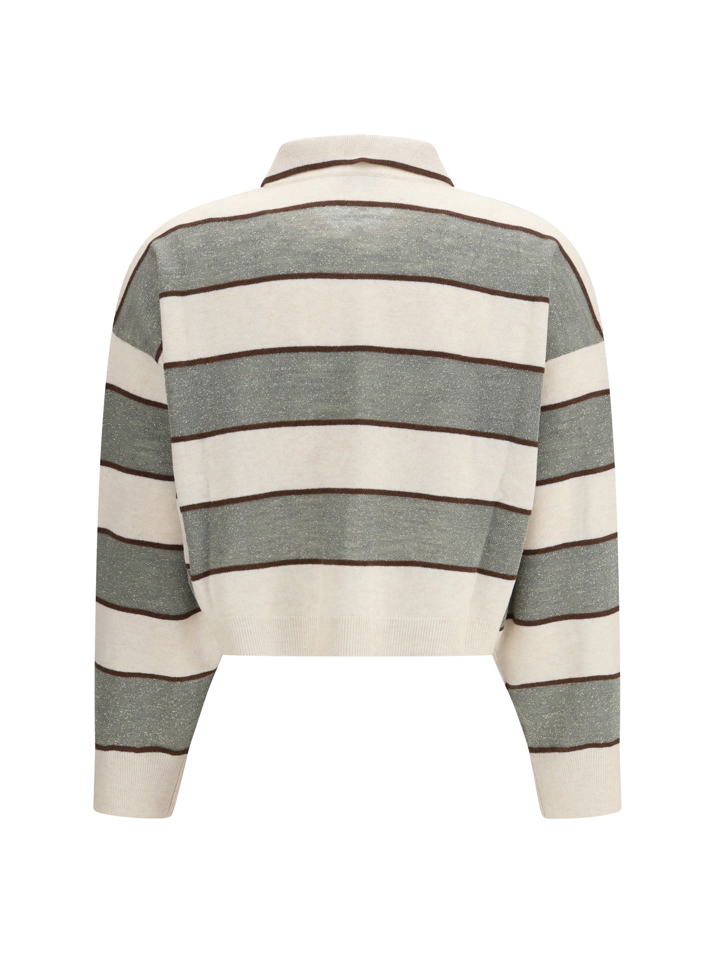 Brunello Cucinelli Women Polo Crop In Sparkling Stripes Knit BRUNELLO CUCINELLI