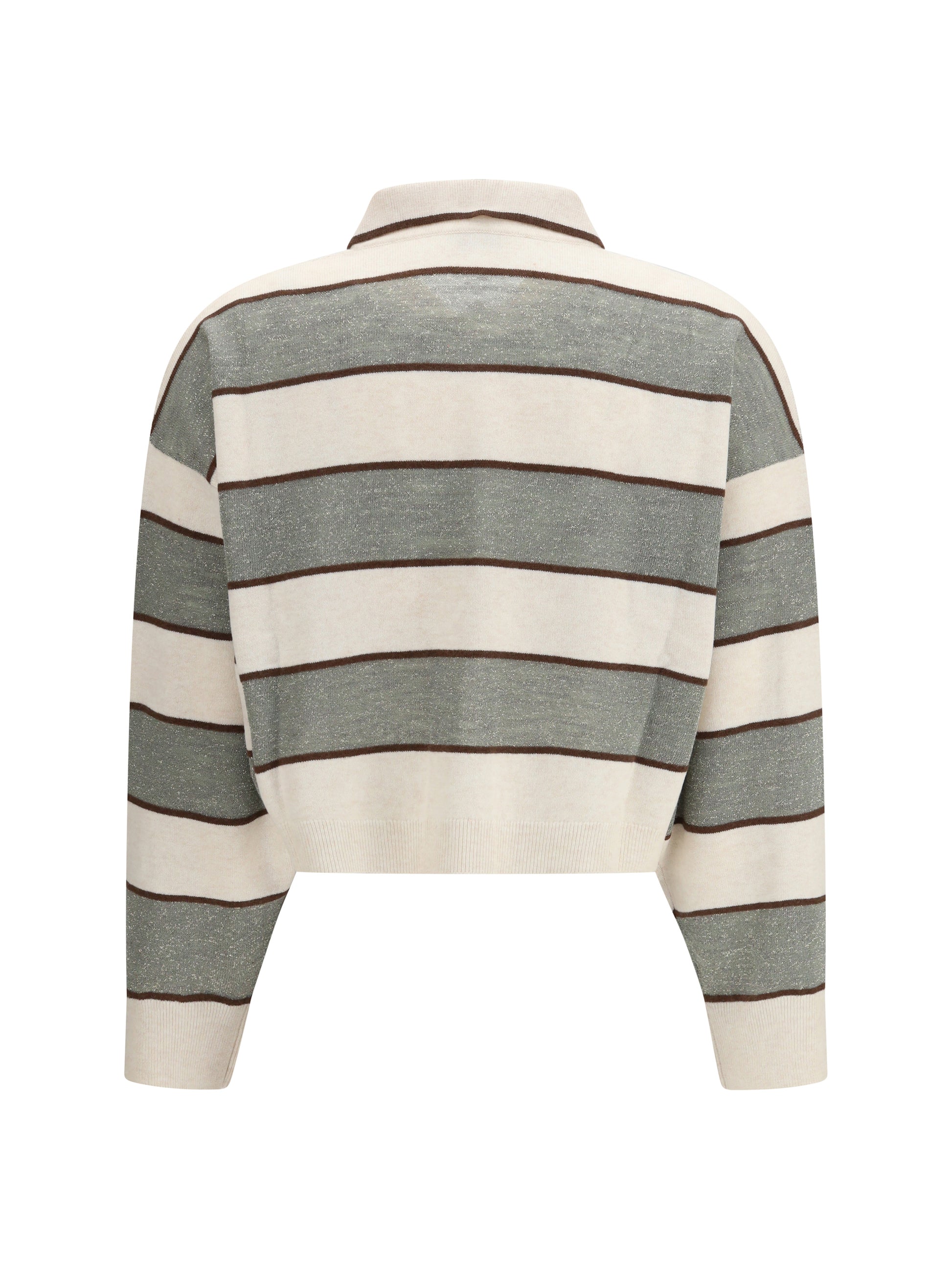 Brunello Cucinelli Women Polo Crop In Sparkling Stripes Knit BRUNELLO CUCINELLI