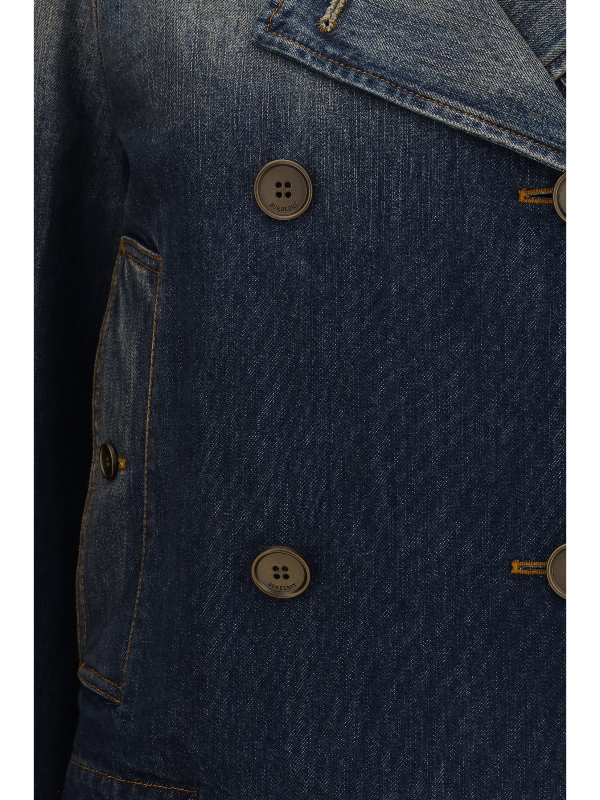 Burberry Women Cropped Double-Breasted Denim Jacket BURBERRY