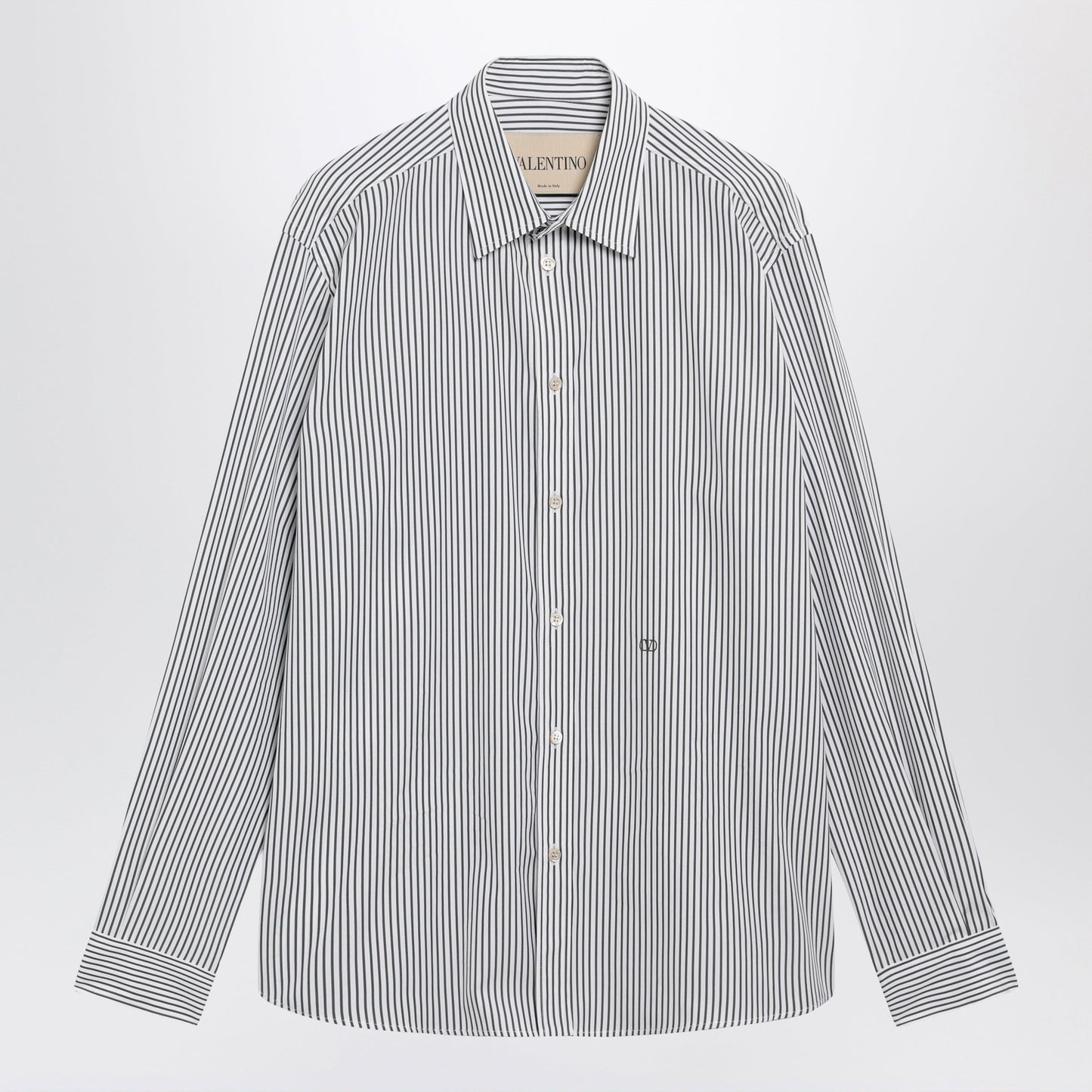Valentino Ivory/Green Striped Shirt With Vlogo Men VALENTINO