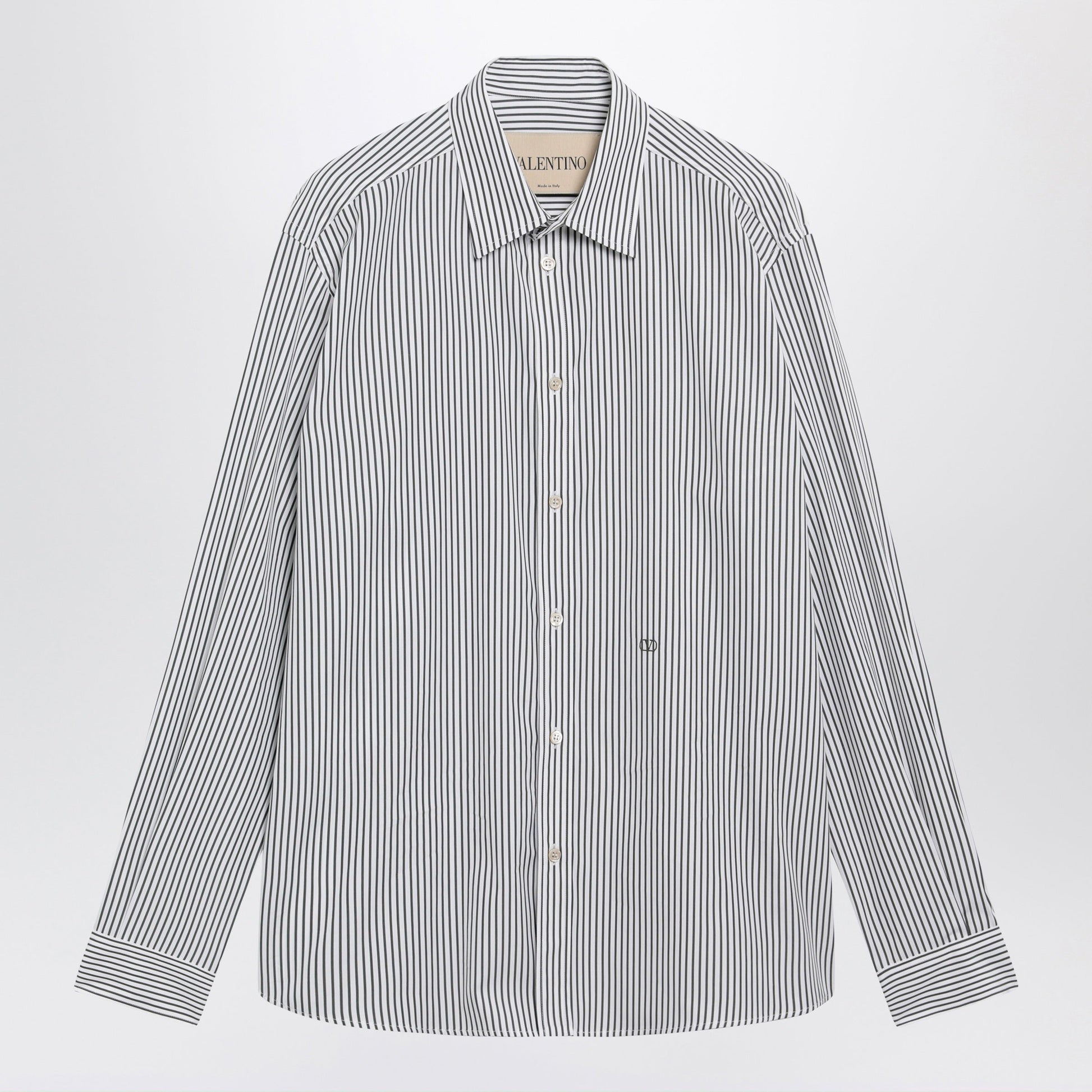Valentino Ivory/Green Striped Shirt With Vlogo Men VALENTINO