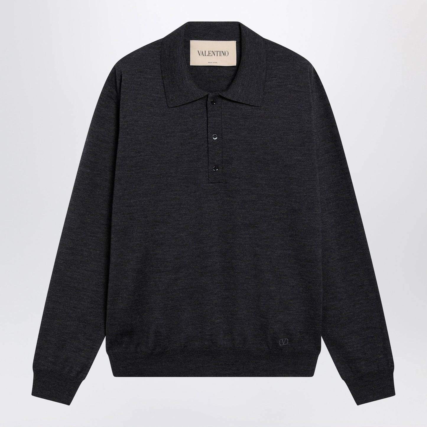 Valentino Wool Polo Shirt With Vlogo Embroidery In Anthracite Men VALENTINO