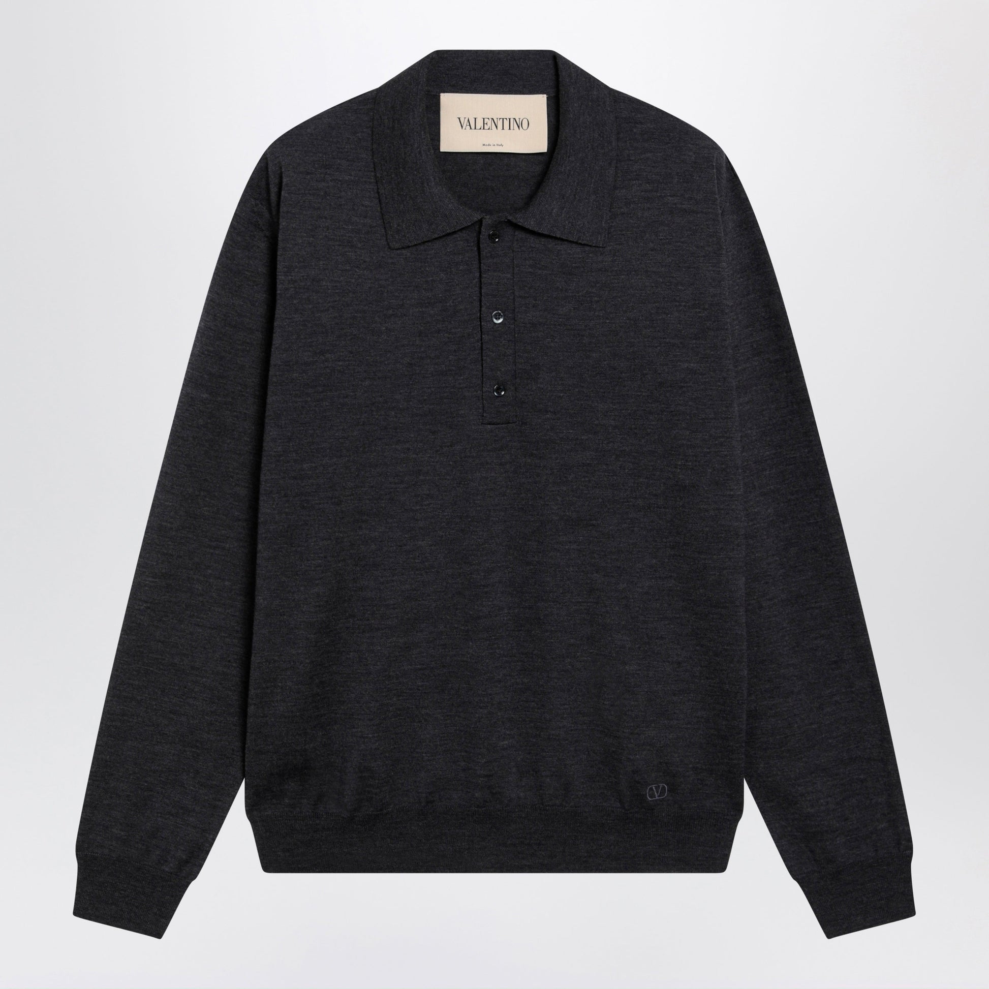 Valentino Wool Polo Shirt With Vlogo Embroidery In Anthracite Men VALENTINO