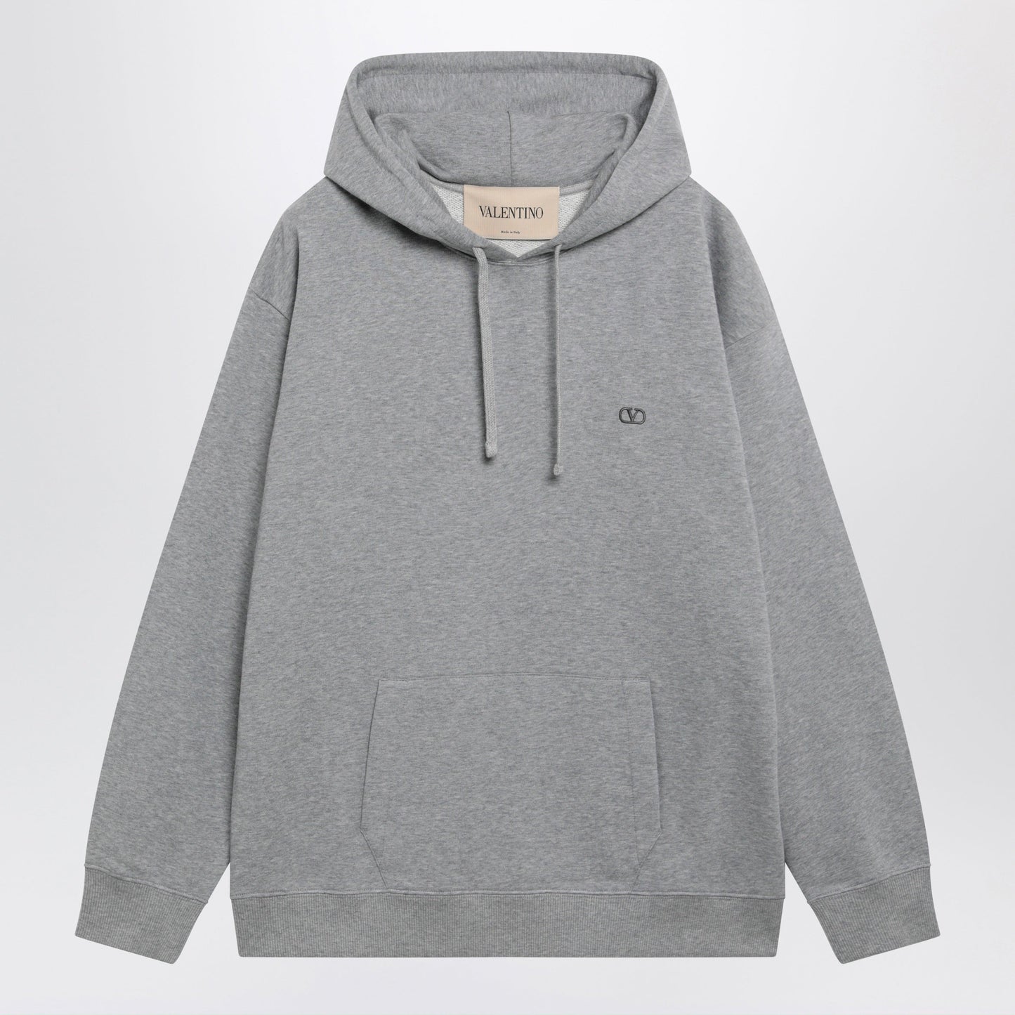 Valentino Melange Gray Hoodie With Vlogo Embroidery Men VALENTINO