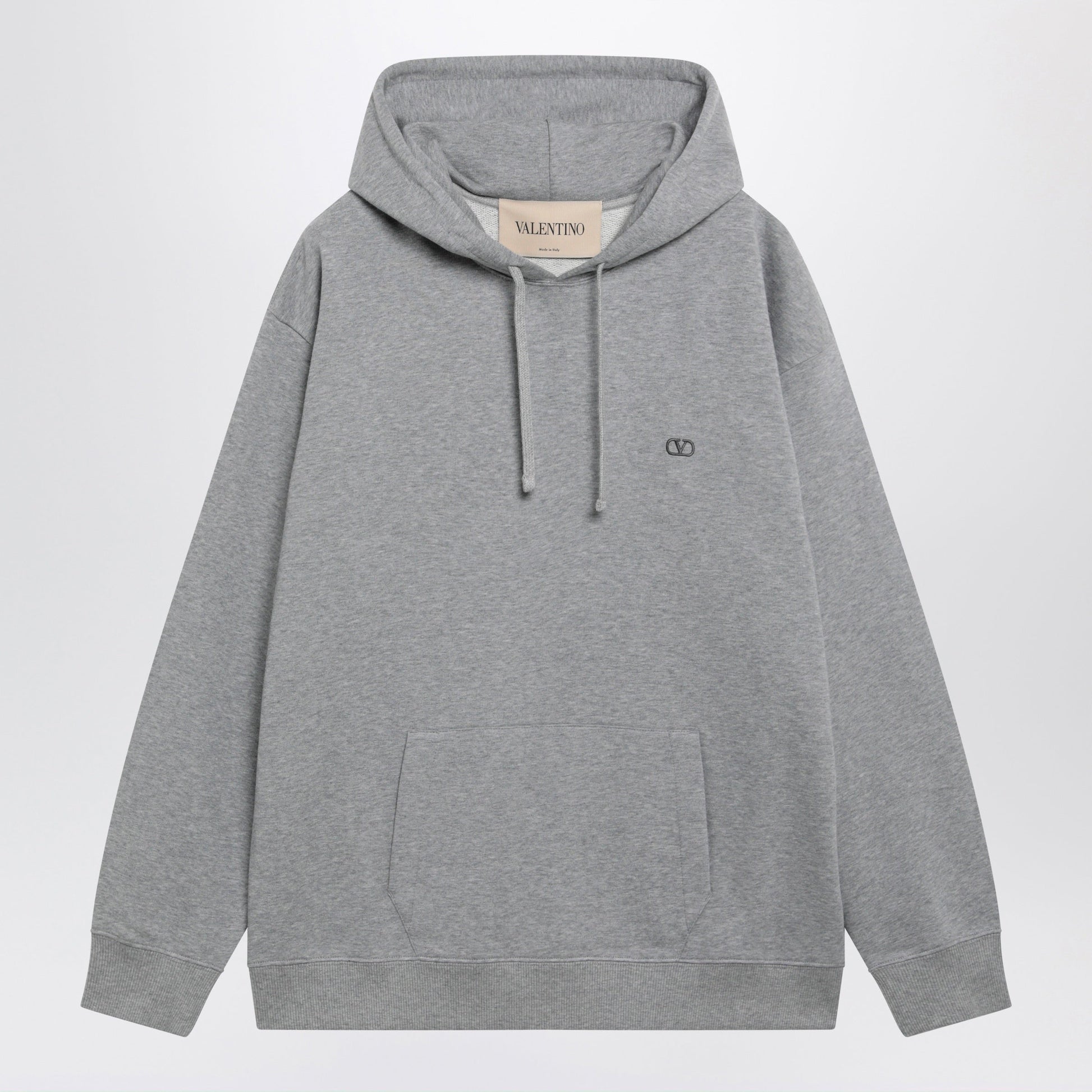 Valentino Melange Gray Hoodie With Vlogo Embroidery Men VALENTINO