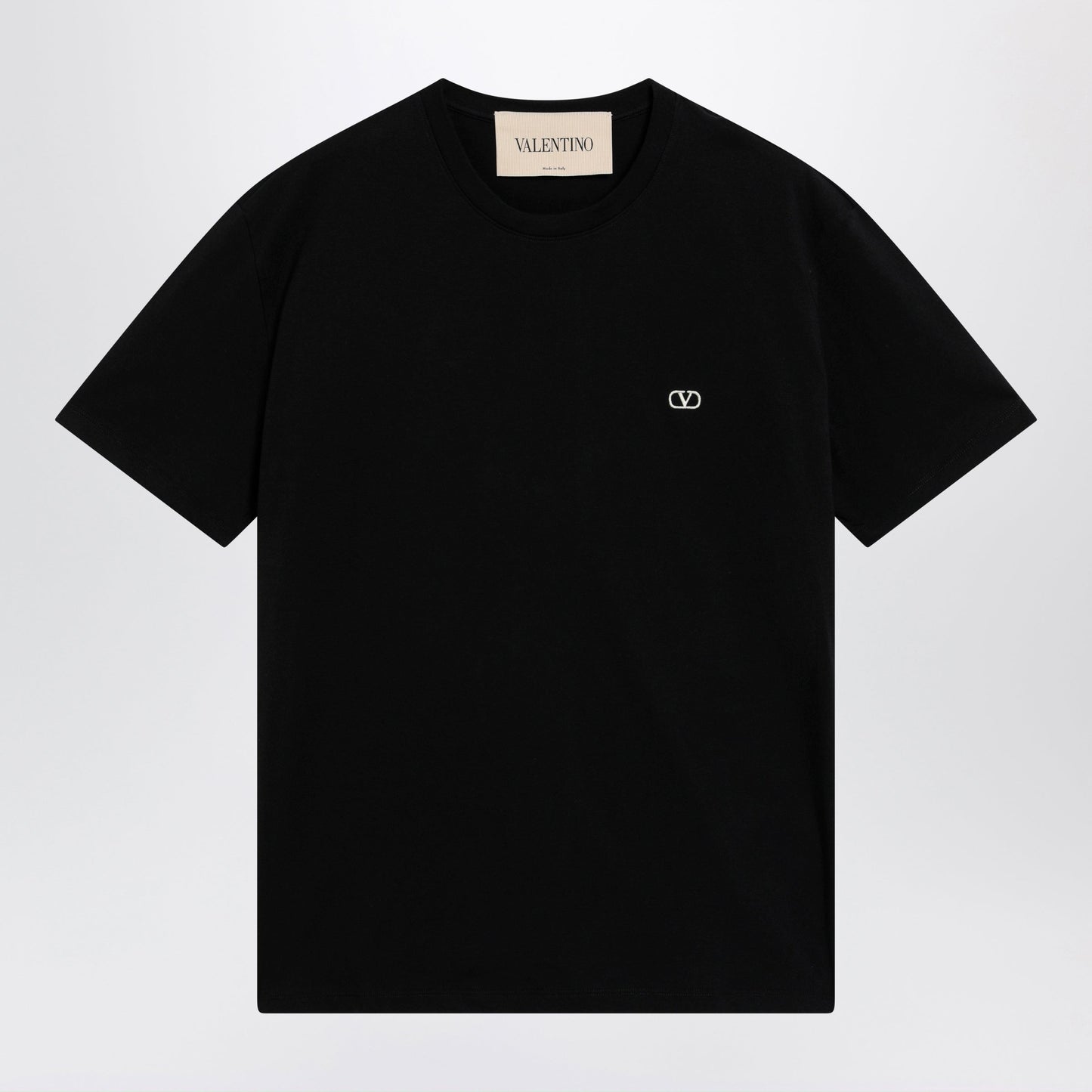 Valentino Black Cotton T-Shirt With Vlogo Embroidery Men VALENTINO