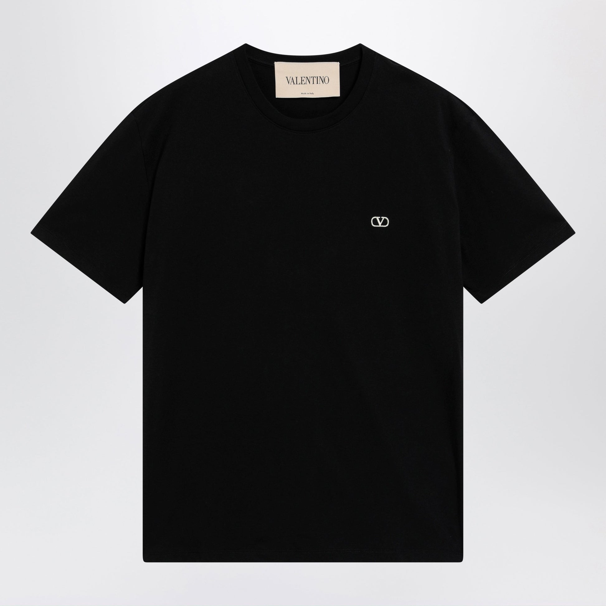 Valentino Black Cotton T-Shirt With Vlogo Embroidery Men VALENTINO