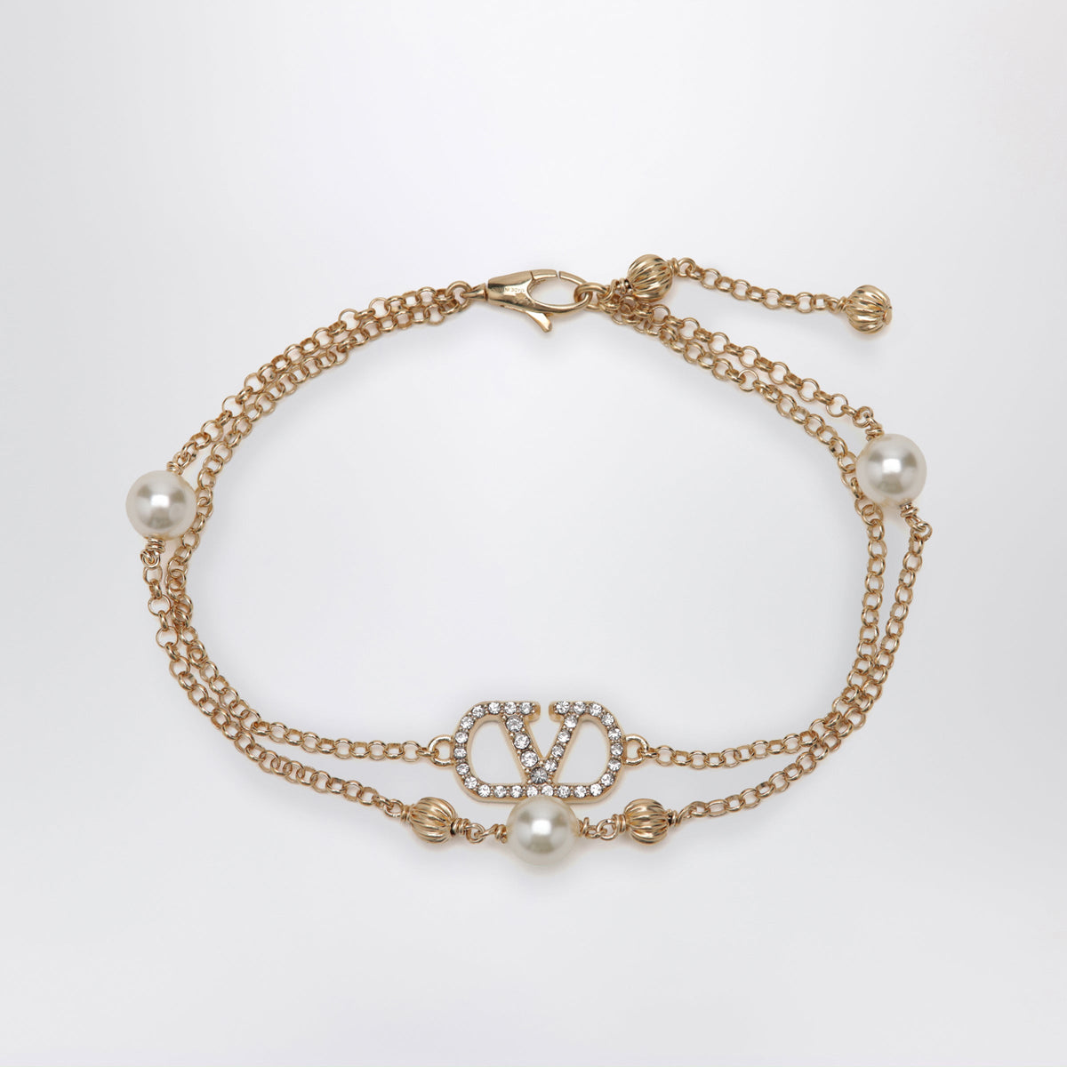 Valentino Garavani Gold-Tone Vlogo Signature Bracelet With Pearls And Crystals Women VALENTINO GARAVANI