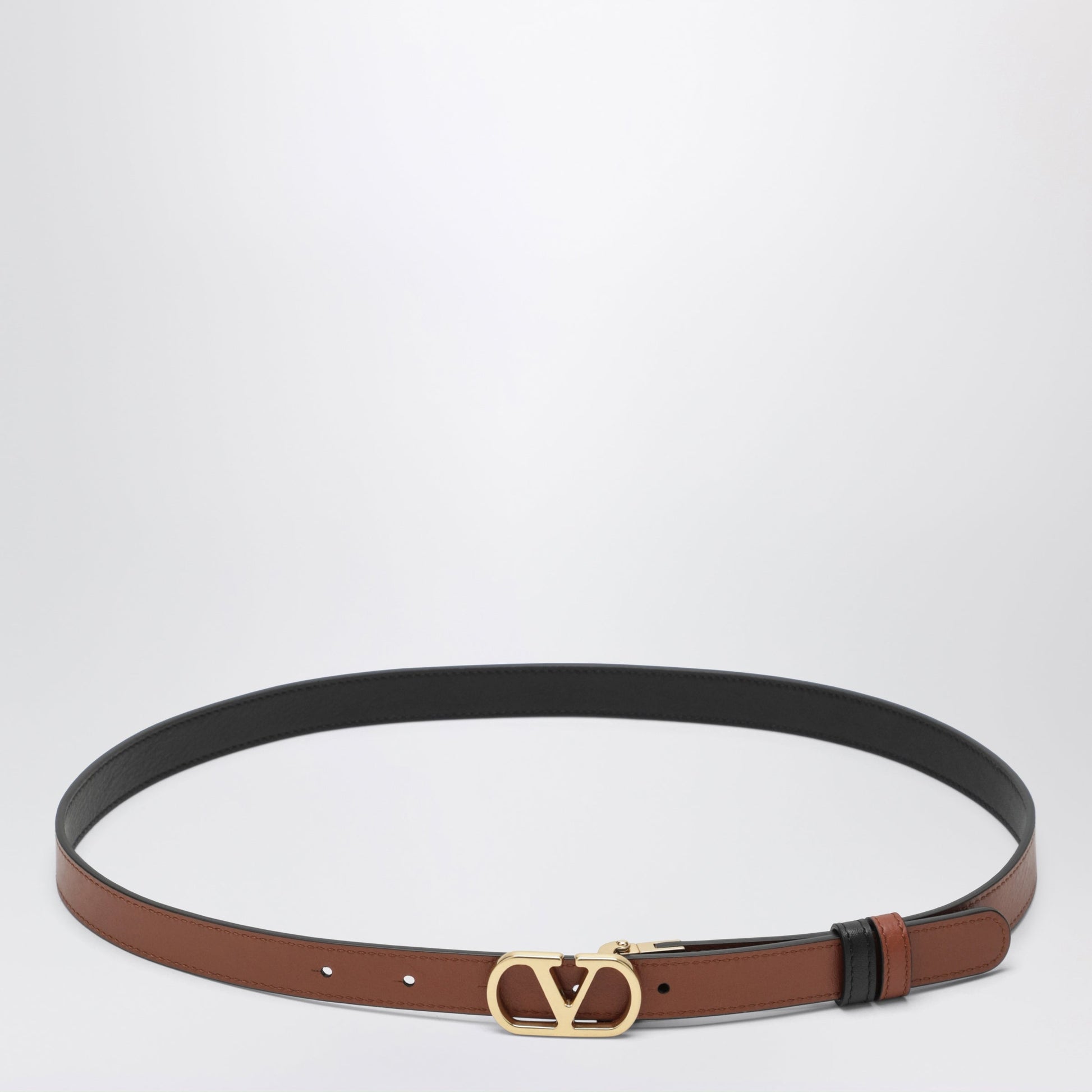 Valentino Garavani Black/Caramel Reversible Vlogo Signature Belt Women VALENTINO GARAVANI