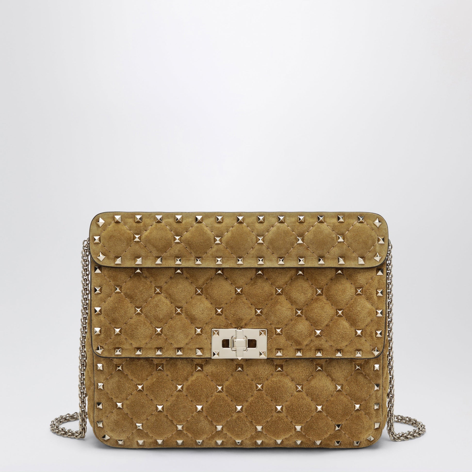 Valentino Garavani Medium Rockstud Spike Havana Beige Suede Bag Women VALENTINO GARAVANI