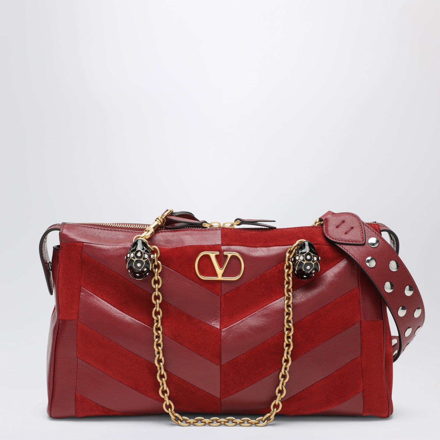 Valentino Garavani Medium Panthea Shoulder Bag In Suede And Nappa Leather With Chevron Pattern Women VALENTINO GARAVANI