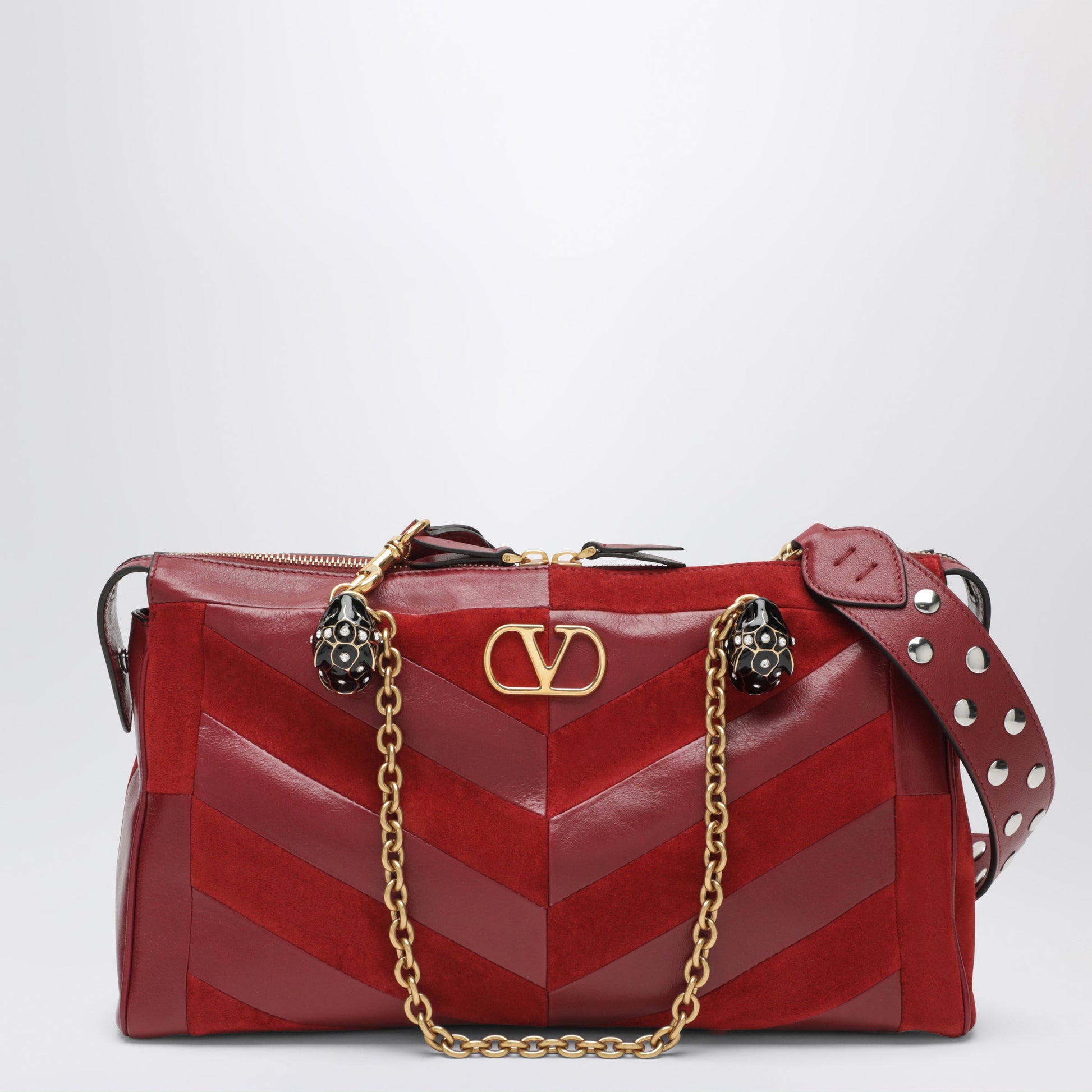 Valentino Garavani Medium Panthea Shoulder Bag In Suede And Nappa Leather With Chevron Pattern Women VALENTINO GARAVANI