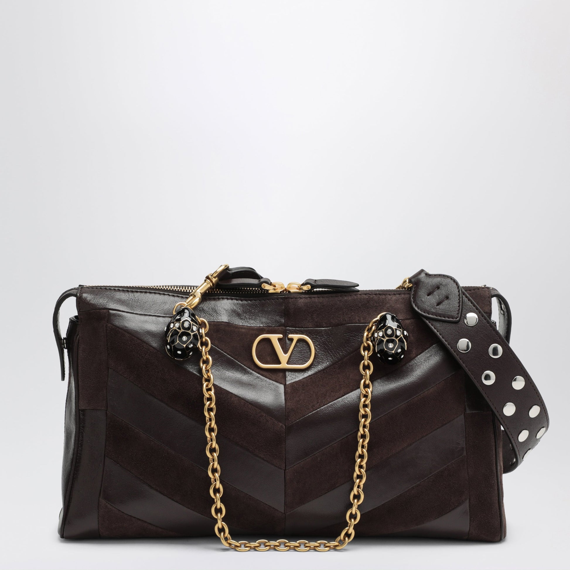 Valentino Garavani Medium Panthea Shoulder Bag In Suede And Nappa Leather With Chevron Pattern Women VALENTINO GARAVANI