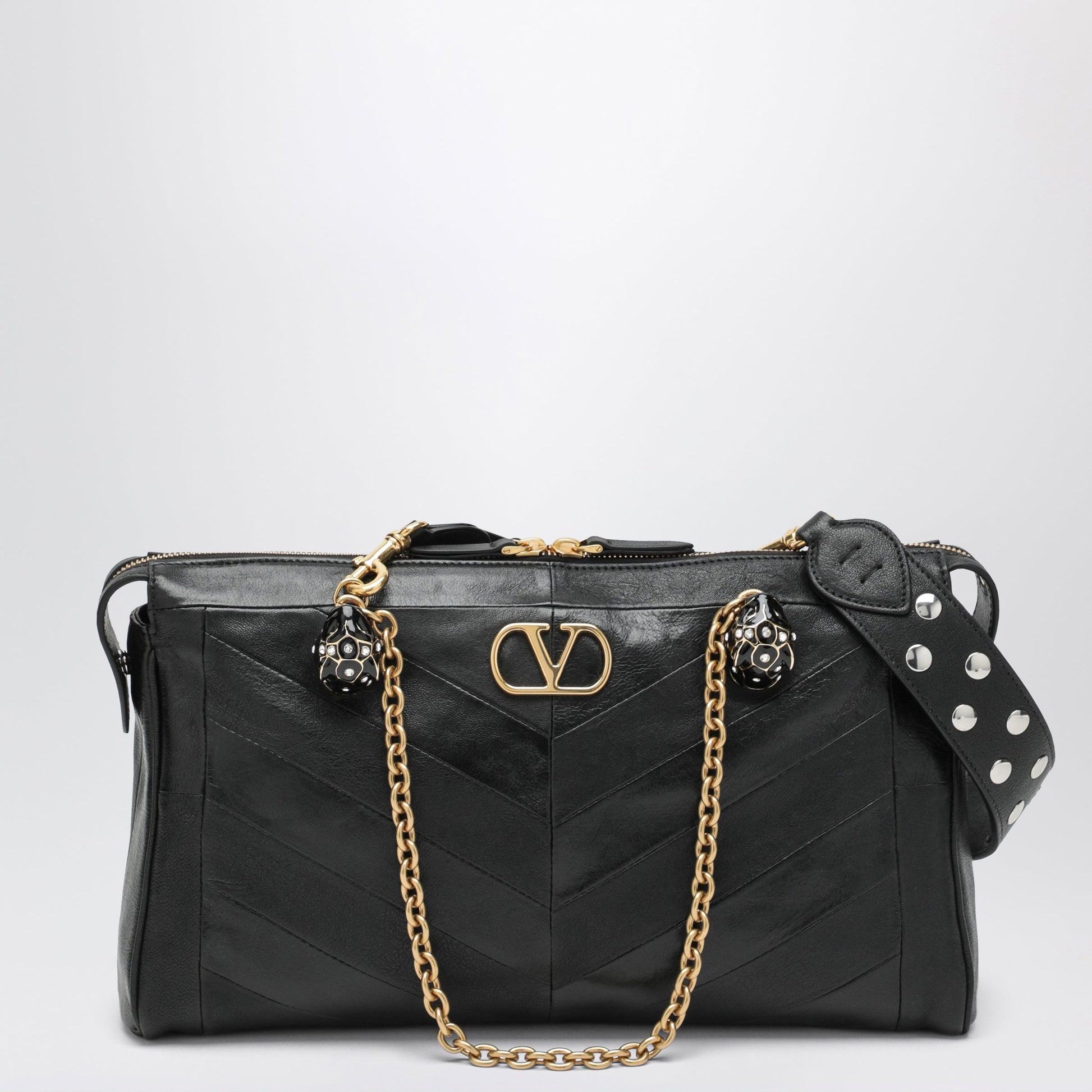 Valentino Garavani Panthea Chevron Bag In Black Leather Women VALENTINO GARAVANI