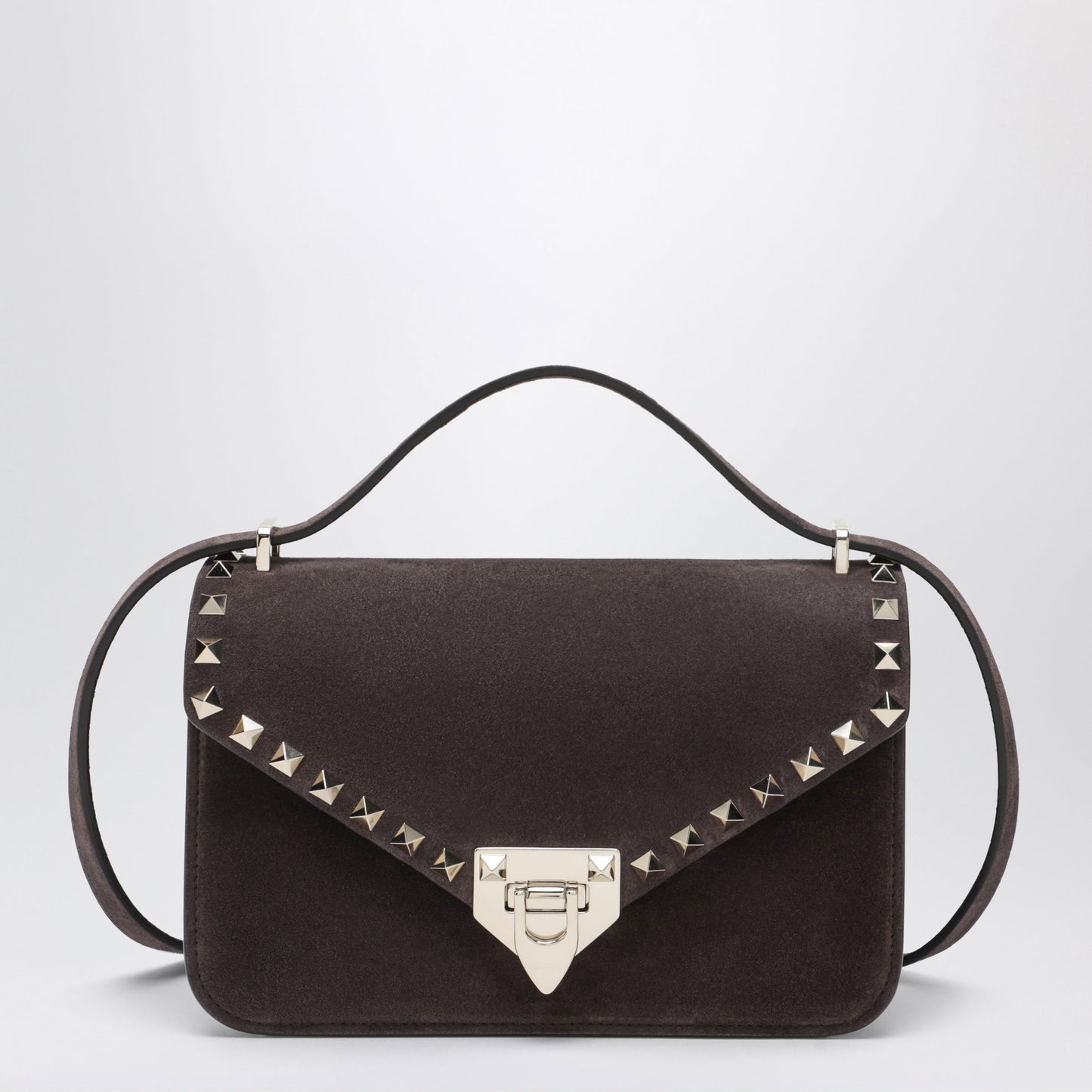 Valentino Garavani Small Rockstud Crossbody Bag In Ebony Brown Suede Women VALENTINO GARAVANI