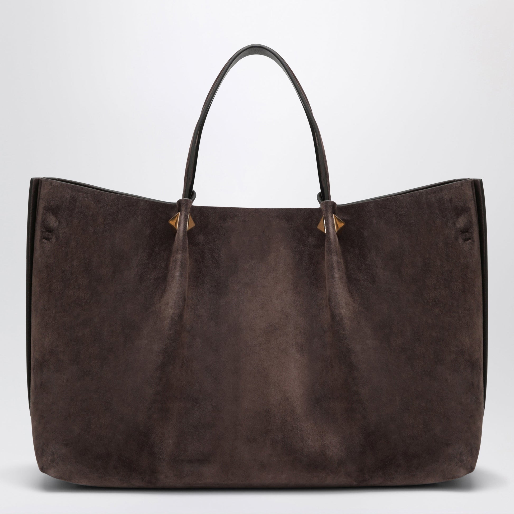 Valentino Garavani Large Rockstud Brown Ebony Suede Shopping Bag Women VALENTINO GARAVANI