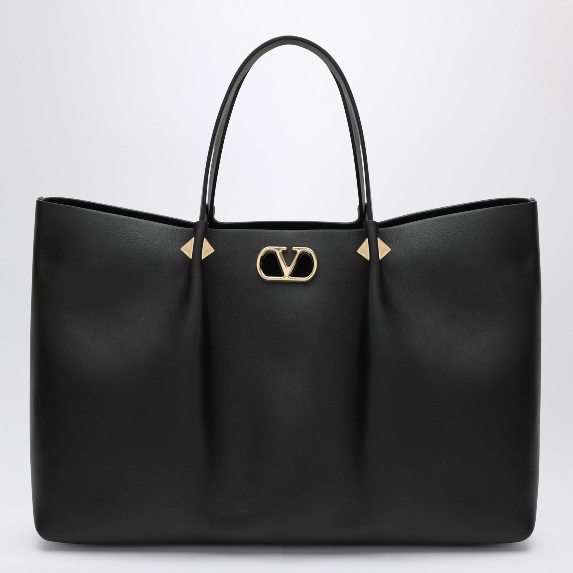 Valentino Garavani Large Rockstud Black Leather Shopping Bag Women VALENTINO GARAVANI
