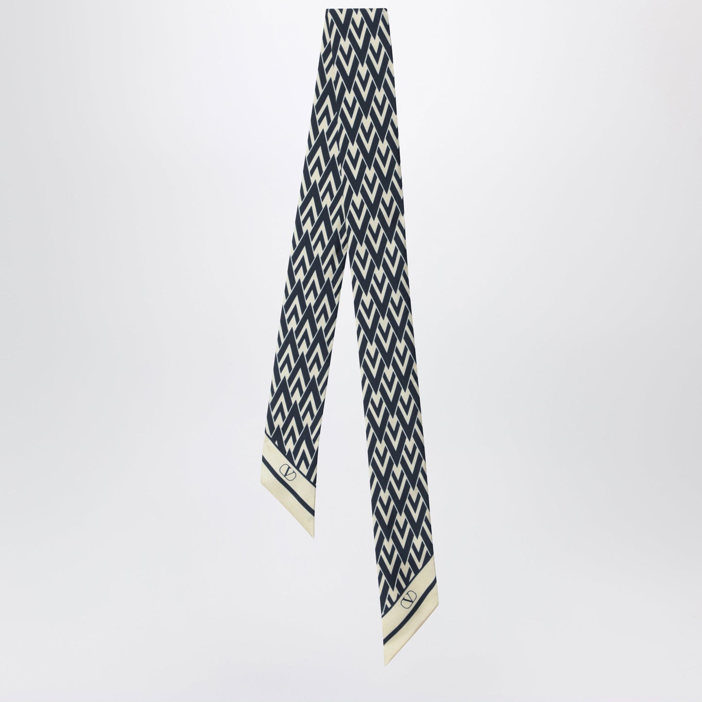 Valentino Garavani Tout La V Bandeau Scarf In Ivory / Blue Silk Women VALENTINO GARAVANI