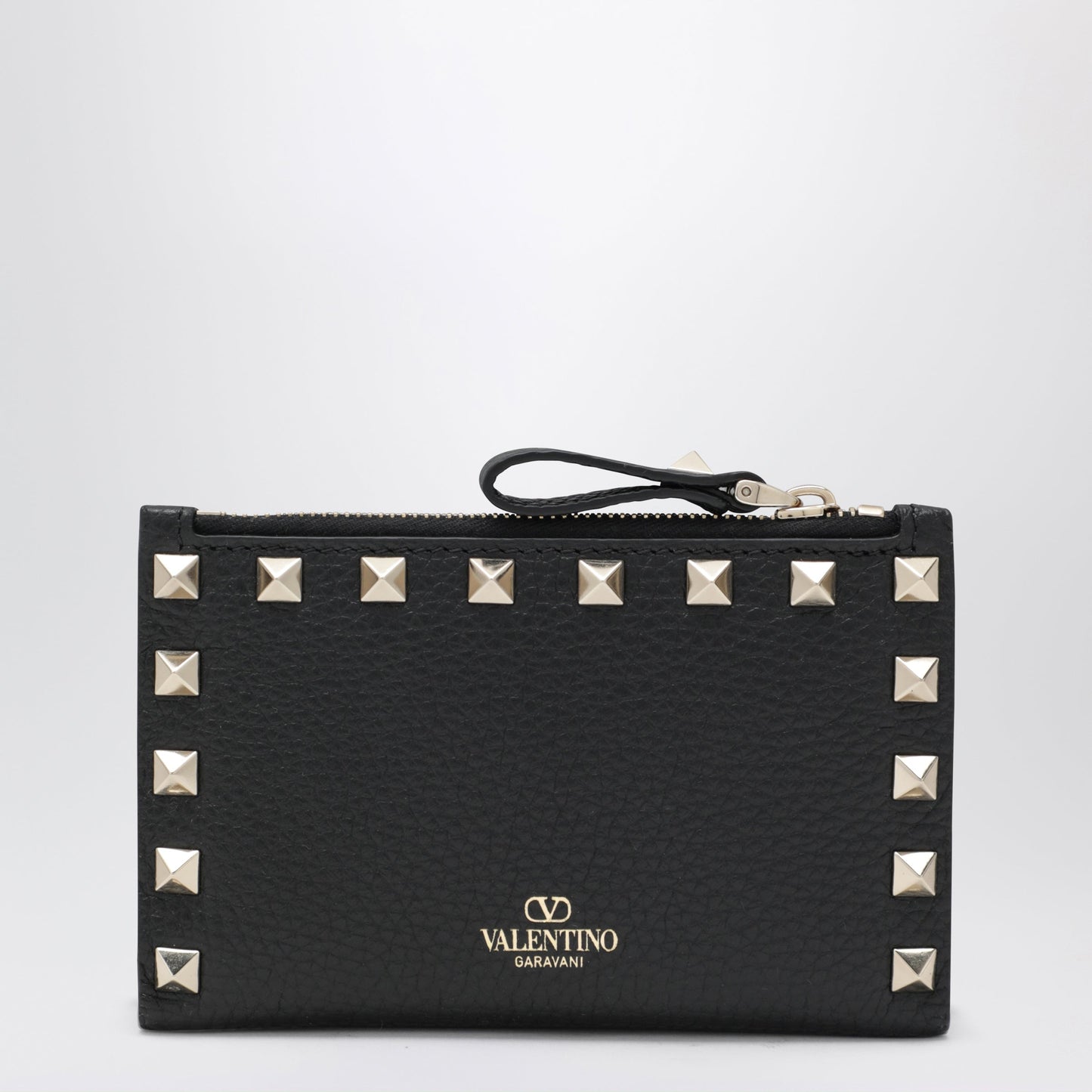 Valentino Garavani Black Leather Rockstud Zip Card Holder Women VALENTINO GARAVANI