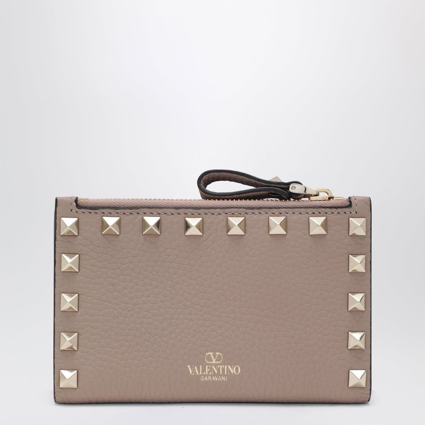Valentino Garavani Powder Pink Leather Rockstud Zip Card Holder Women VALENTINO GARAVANI
