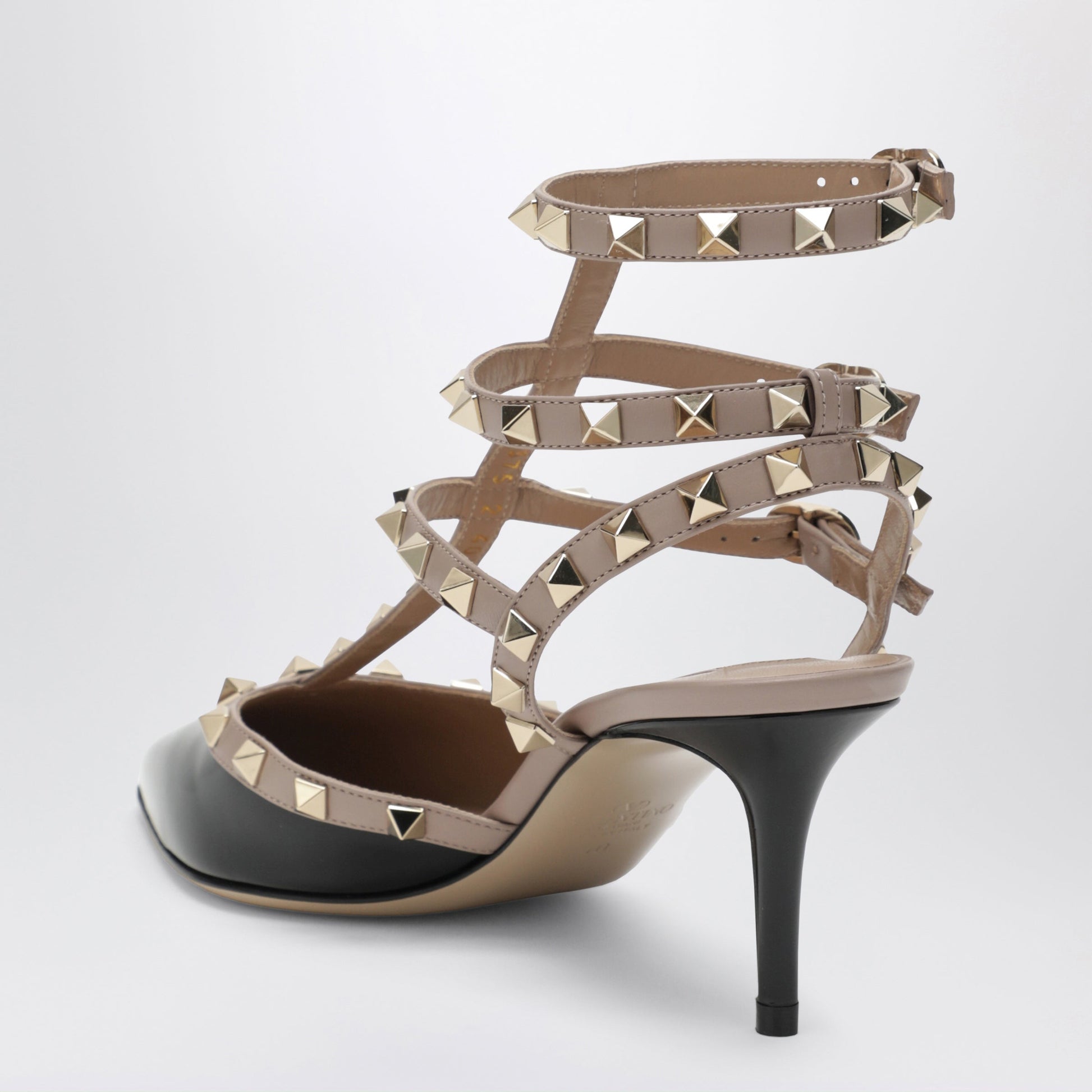 Valentino Garavani Rockstud Strap Pumps In Patent Leather, Black/Powder Women VALENTINO GARAVANI
