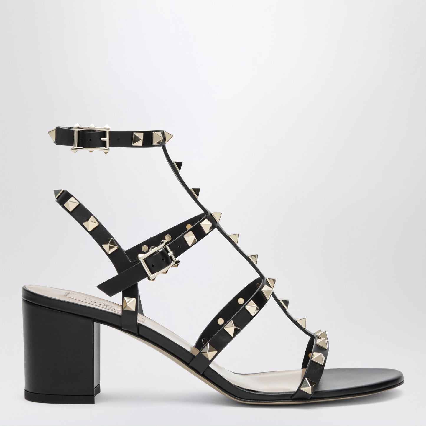 Valentino Garavani Rockstud Calfskin Leather Sandals With Studs In Black Women VALENTINO GARAVANI