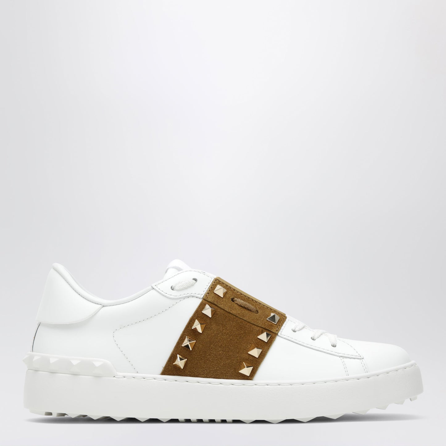 Valentino Garavani Rockstud Untitled Trainers In White Leather/Beige Havana Women VALENTINO GARAVANI
