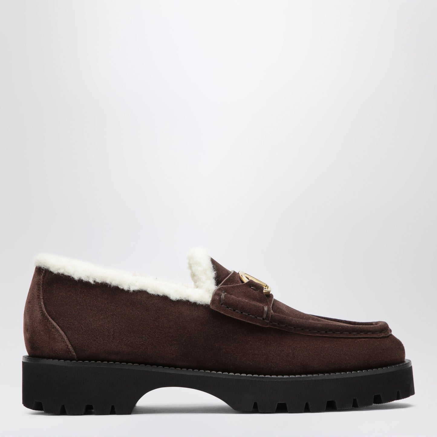 Valentino Garavani Brown Vlogo Loafers In Suede With Shearling Women VALENTINO GARAVANI