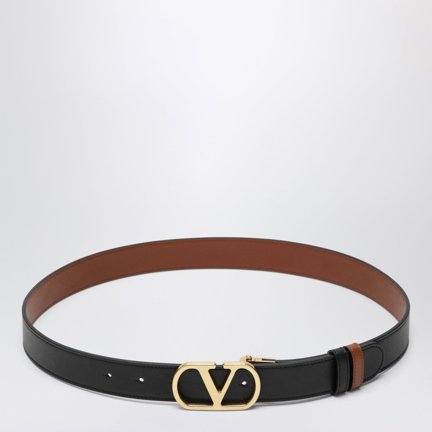 Valentino Garavani Reversible Vlogo Signature Belt In Black / Caramel Women VALENTINO GARAVANI