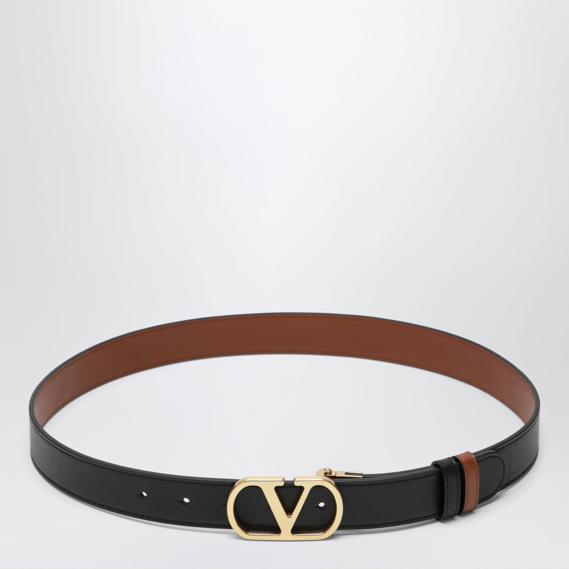 Valentino Garavani Reversible Vlogo Signature Belt In Black / Caramel Women VALENTINO GARAVANI