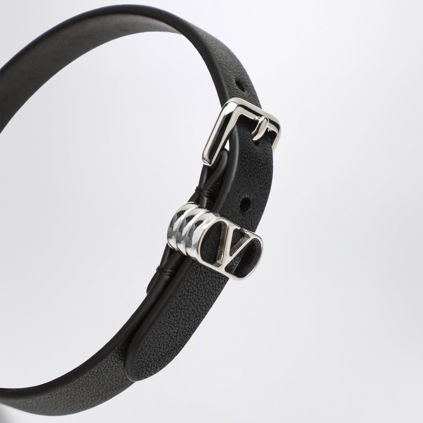 Valentino Garavani Black Vlogo Signature Bracelet In Leather Men VALENTINO GARAVANI