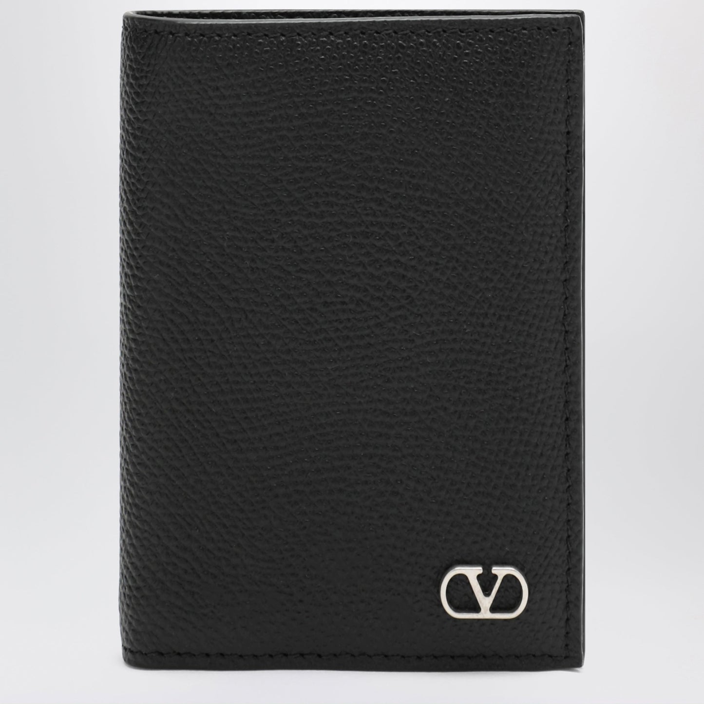 Valentino Garavani Black Vlogo Grained Leather Card Holder Men VALENTINO GARAVANI