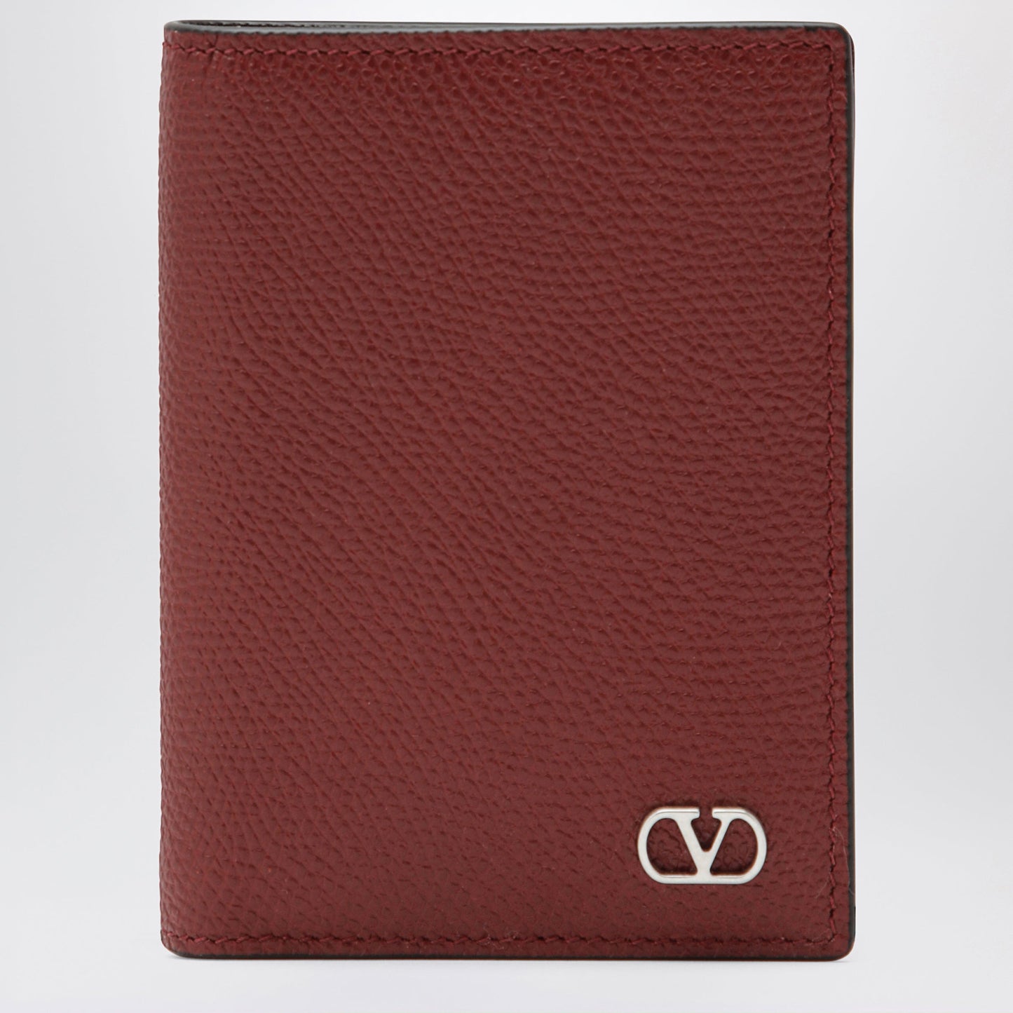 Valentino Garavani Dark Red Vlogo Card Holder In Grained Leather Men VALENTINO GARAVANI