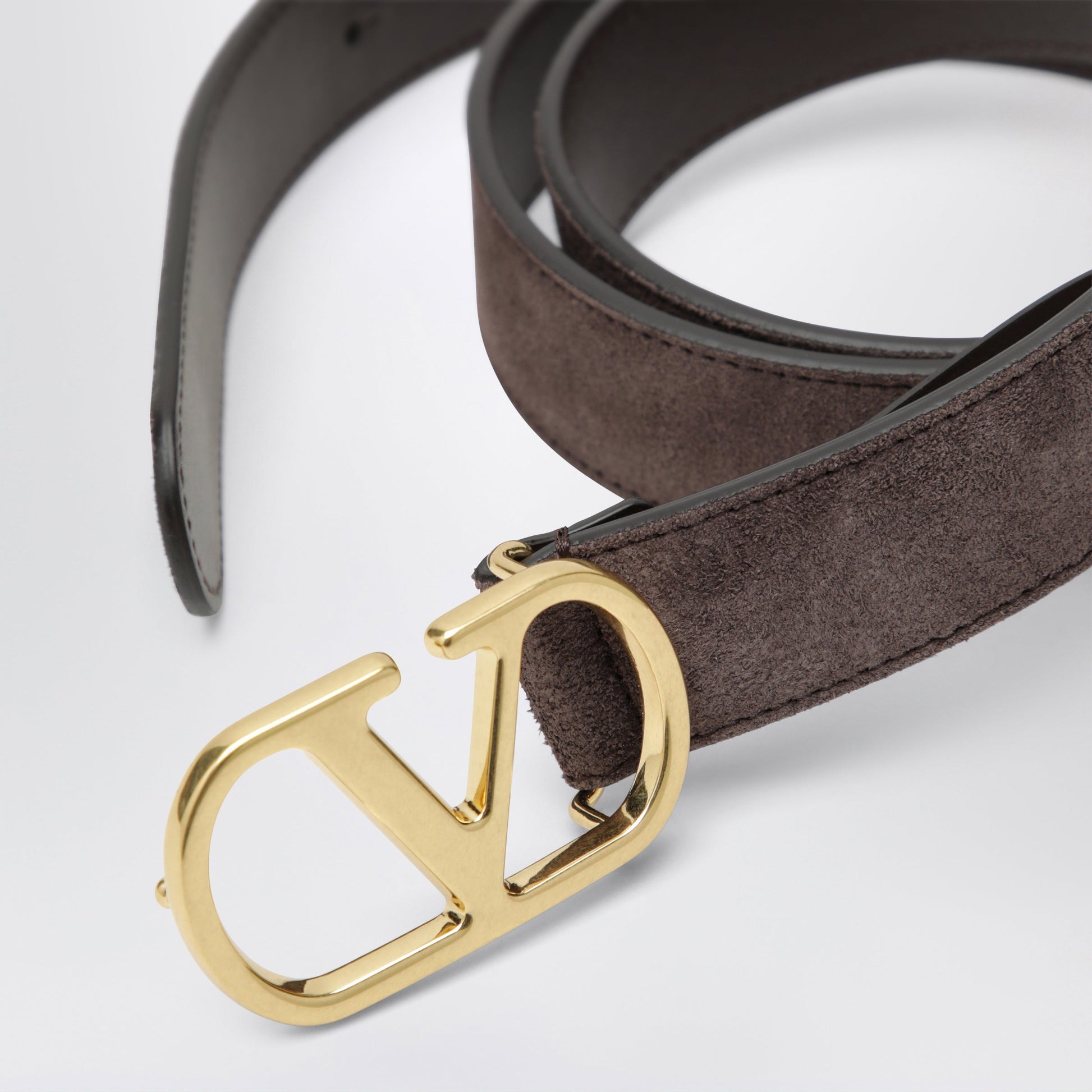 Valentino Garavani Vlogo Signature Belt In Ebony Suede Men VALENTINO GARAVANI