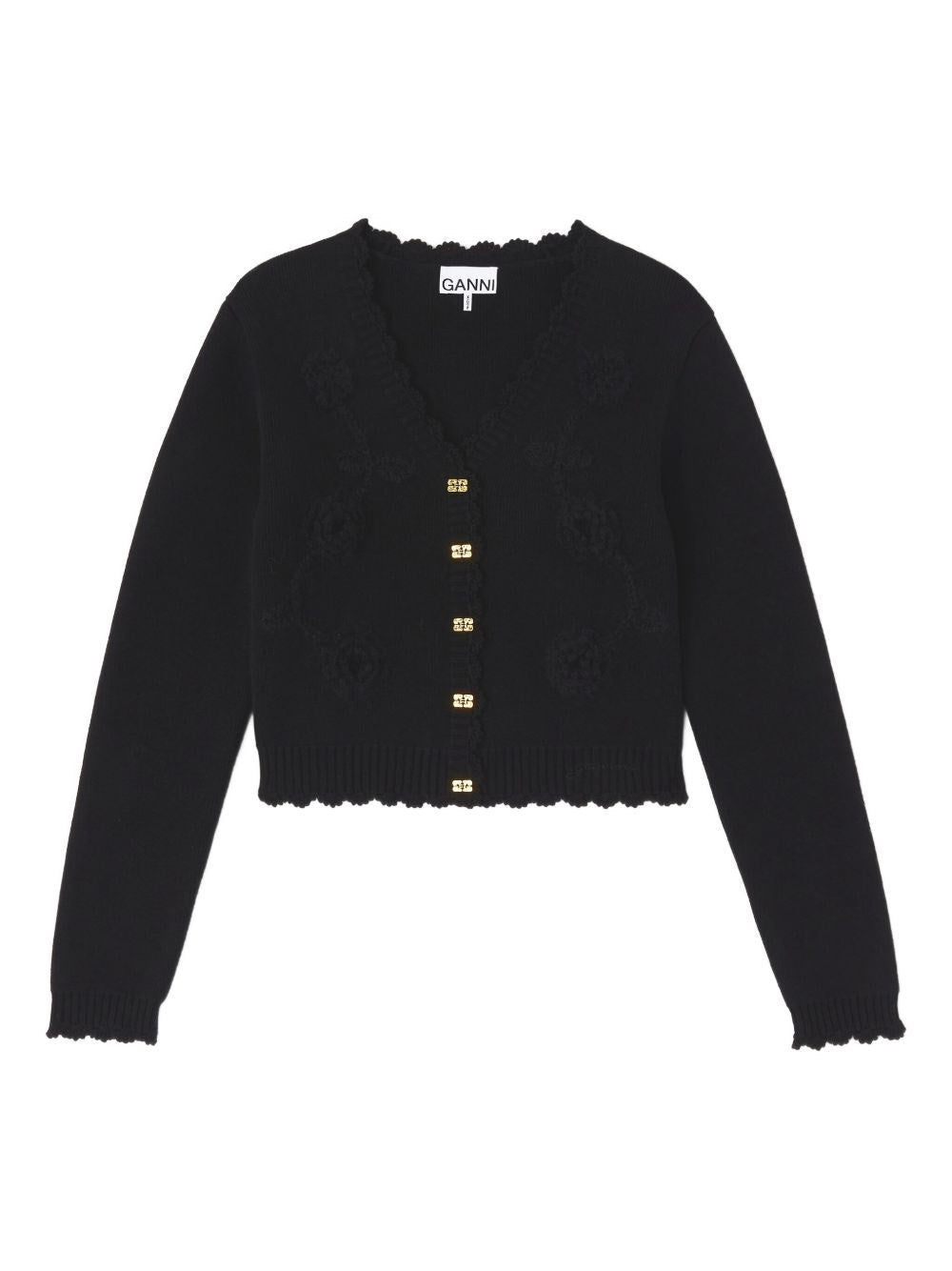 Ganni Women Cotton Cashmere Crochet Applique Cardigan GANNI