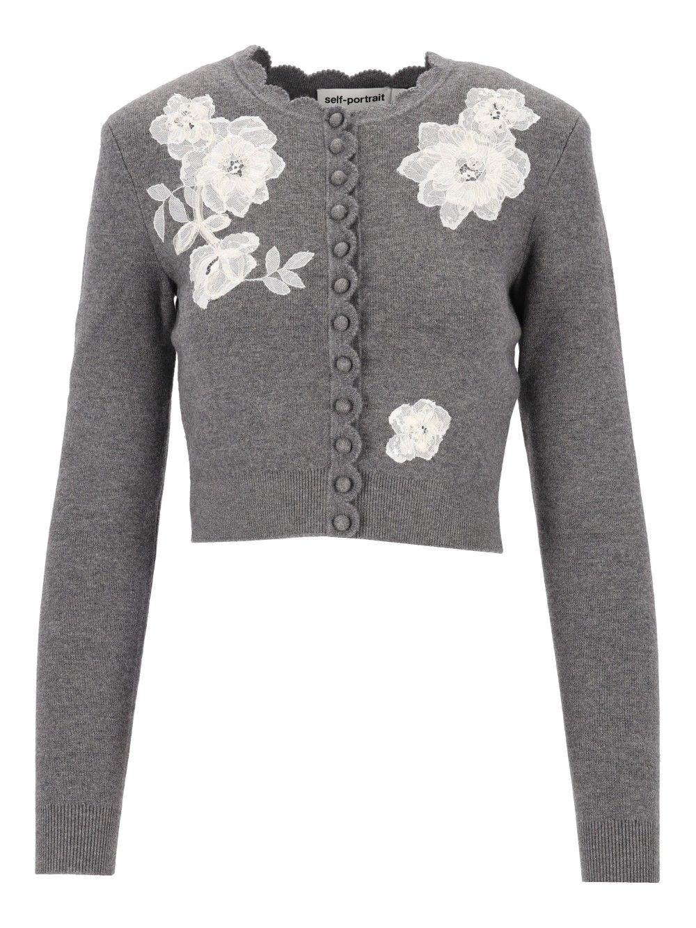 Self-Portrait Women Knit Cardigan With Lace Flowers SELF-PORTRAIT
