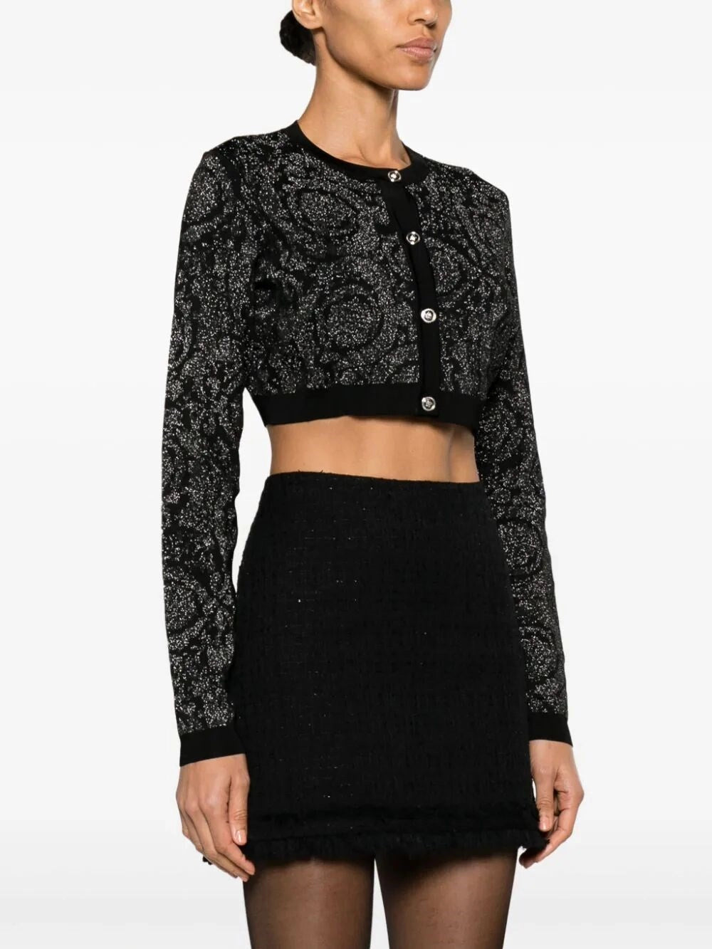 Versace Women `Barocco Texture` Knit Cropped Cardigan VERSACE