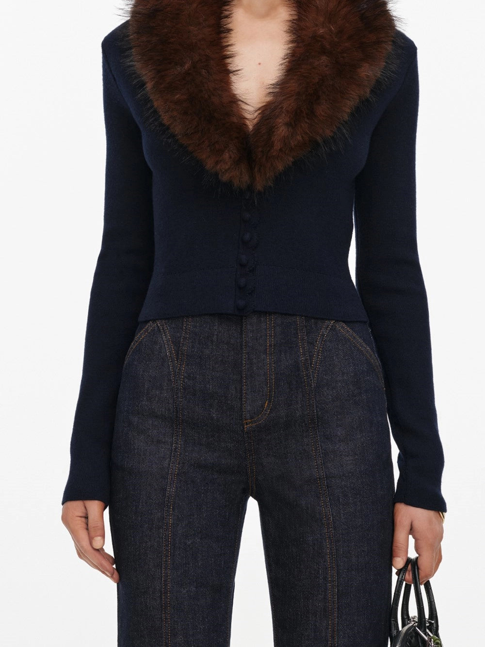 Self-Portrait Women Faux Fur Knit Cardigan SELF-PORTRAIT