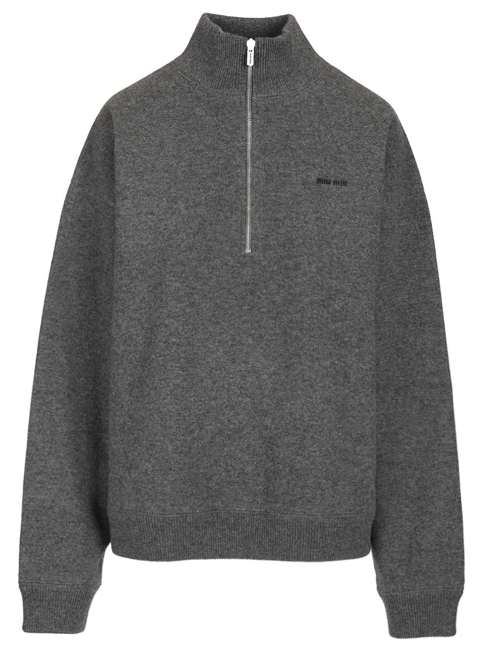 Miu Miu Women Cashmere And Jersey Zip-Up Sweater MIU MIU
