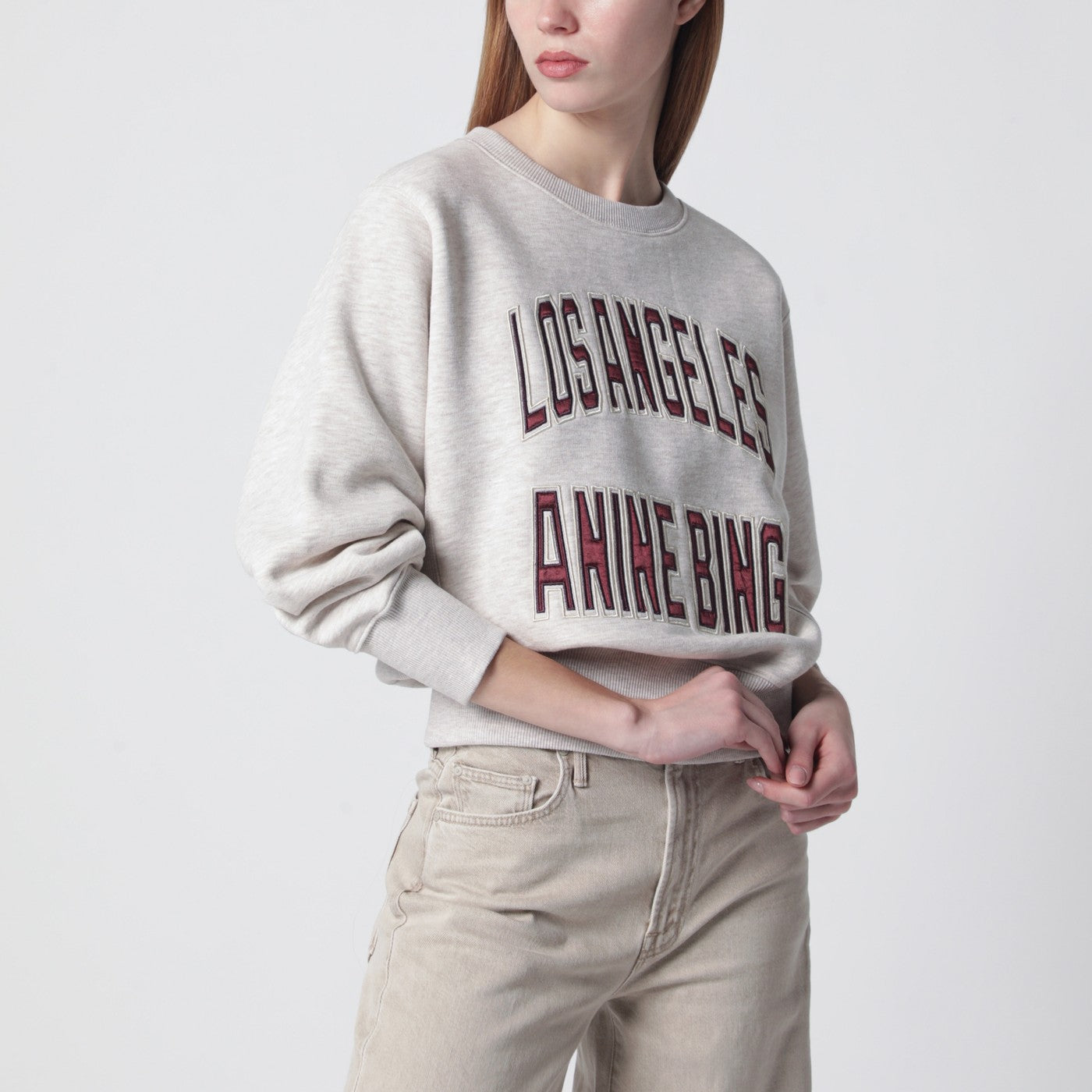 Anine Bing Harry Shrunken La Beige Melange Sweatshirt Women ANINE BING