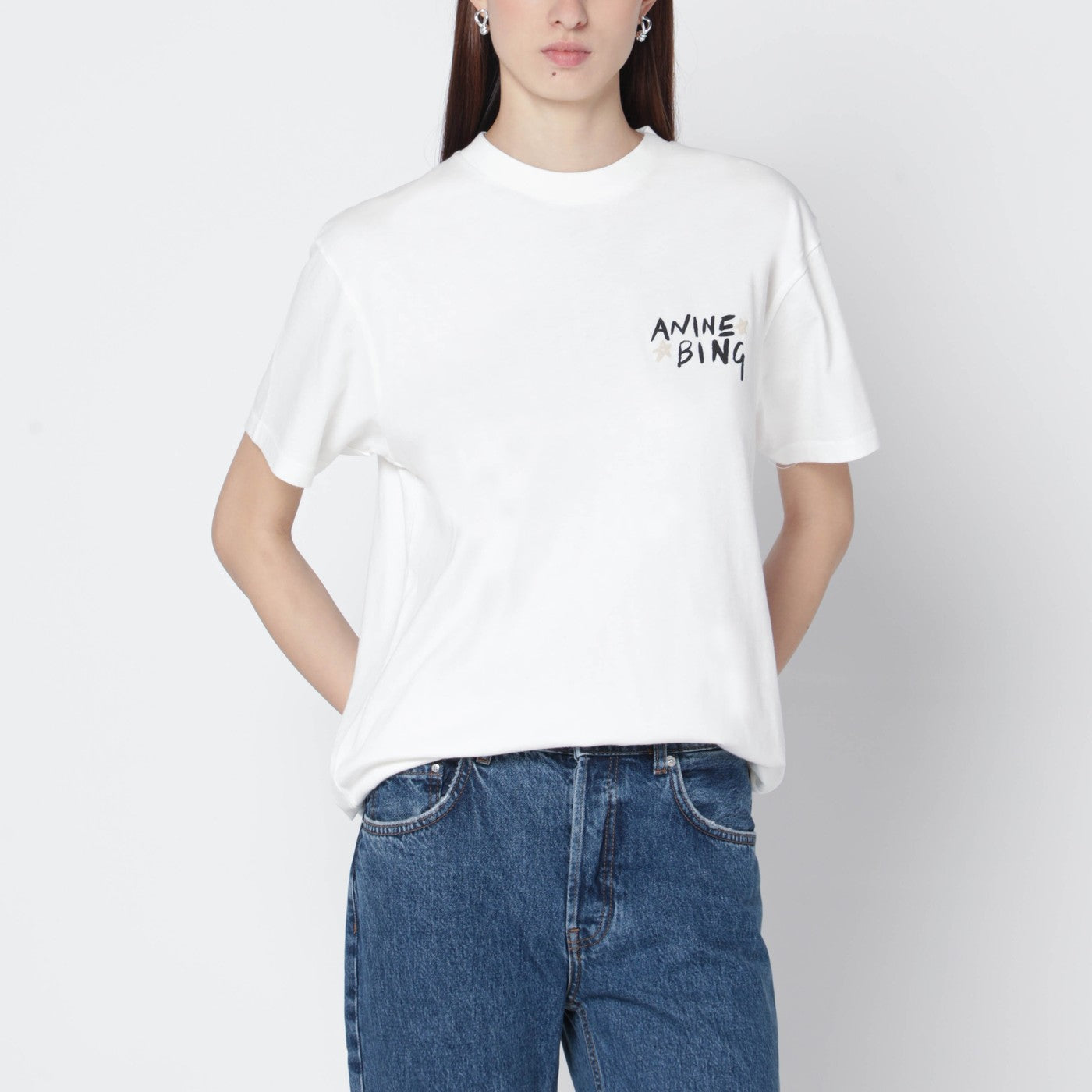 Anine Bing Ivory T-Shirt With Logo Print Women ANINE BING