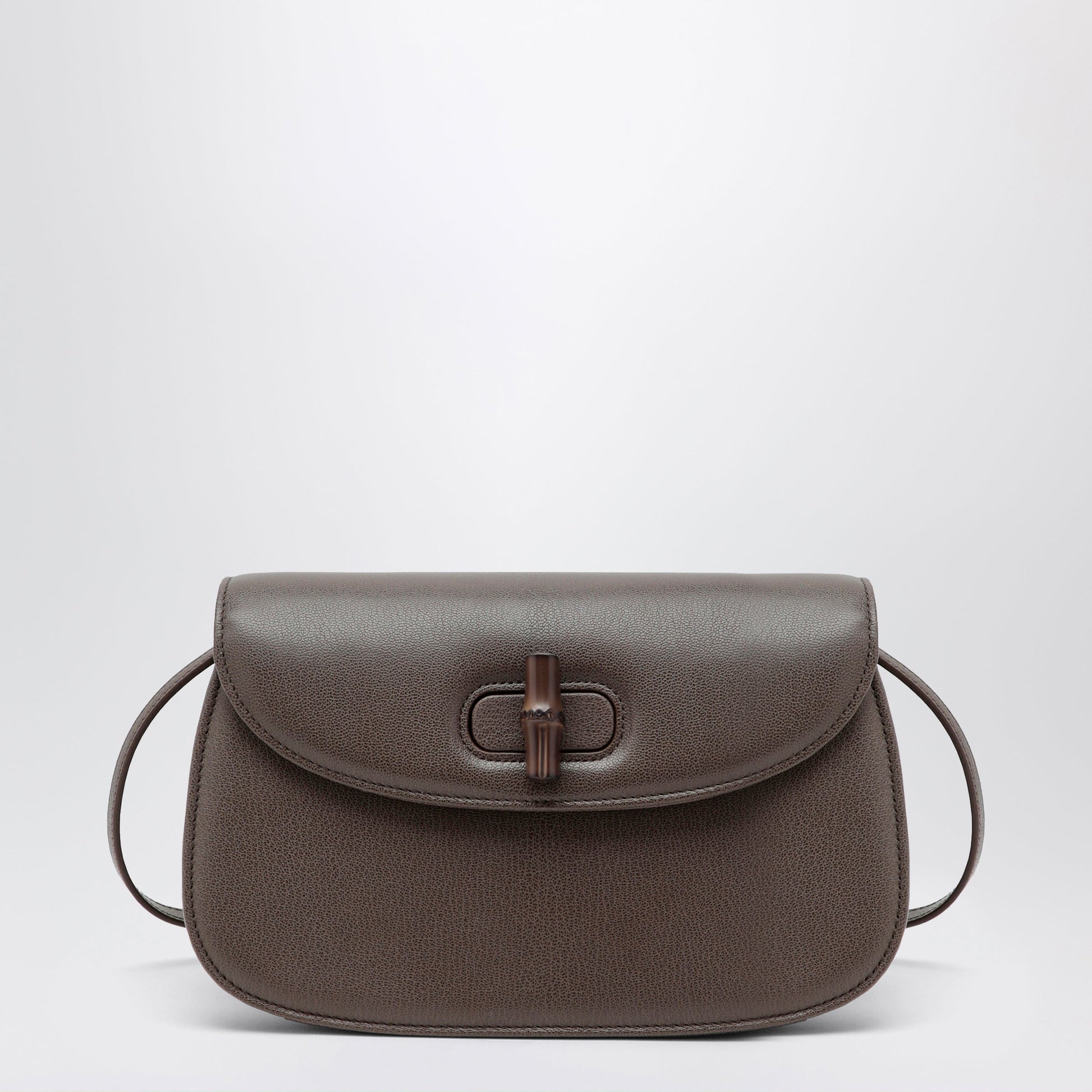 Gucci Small Shoulder Bag In Dark Taupe Leather With Bamboo Closure Women GUCCI