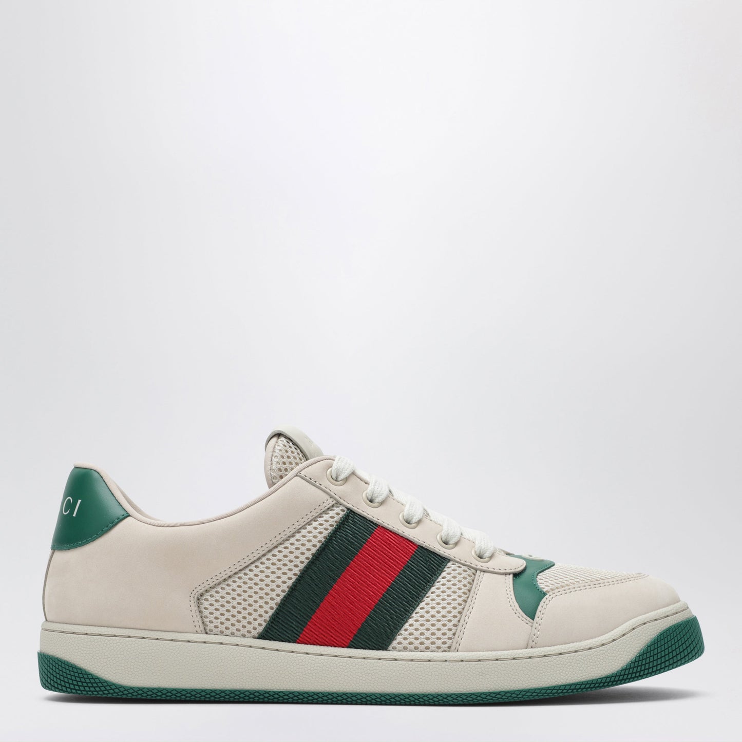 Gucci Screener Sneakers In White/Green Mesh And Leather Men GUCCI