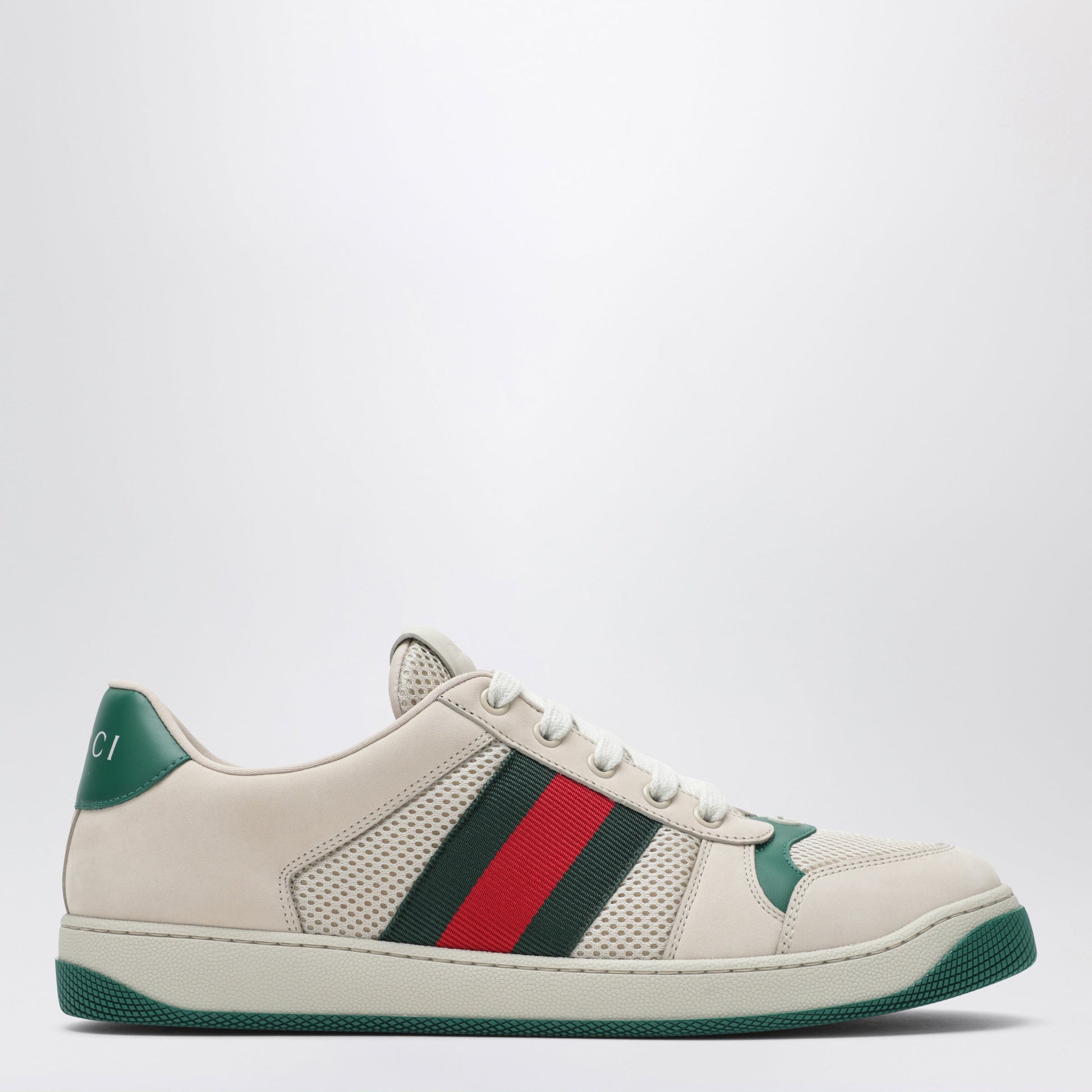 Gucci Screener Sneakers In White/Green Mesh And Leather Men GUCCI
