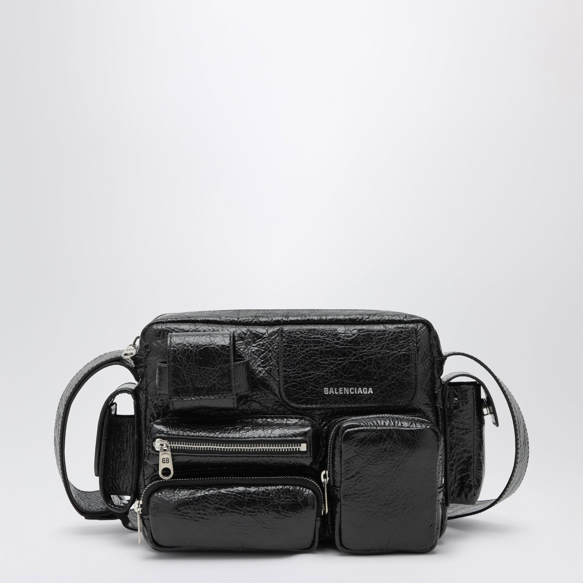 Balenciaga Superbusy Camera Bag In Black Arena Lambskin Men BALENCIAGA