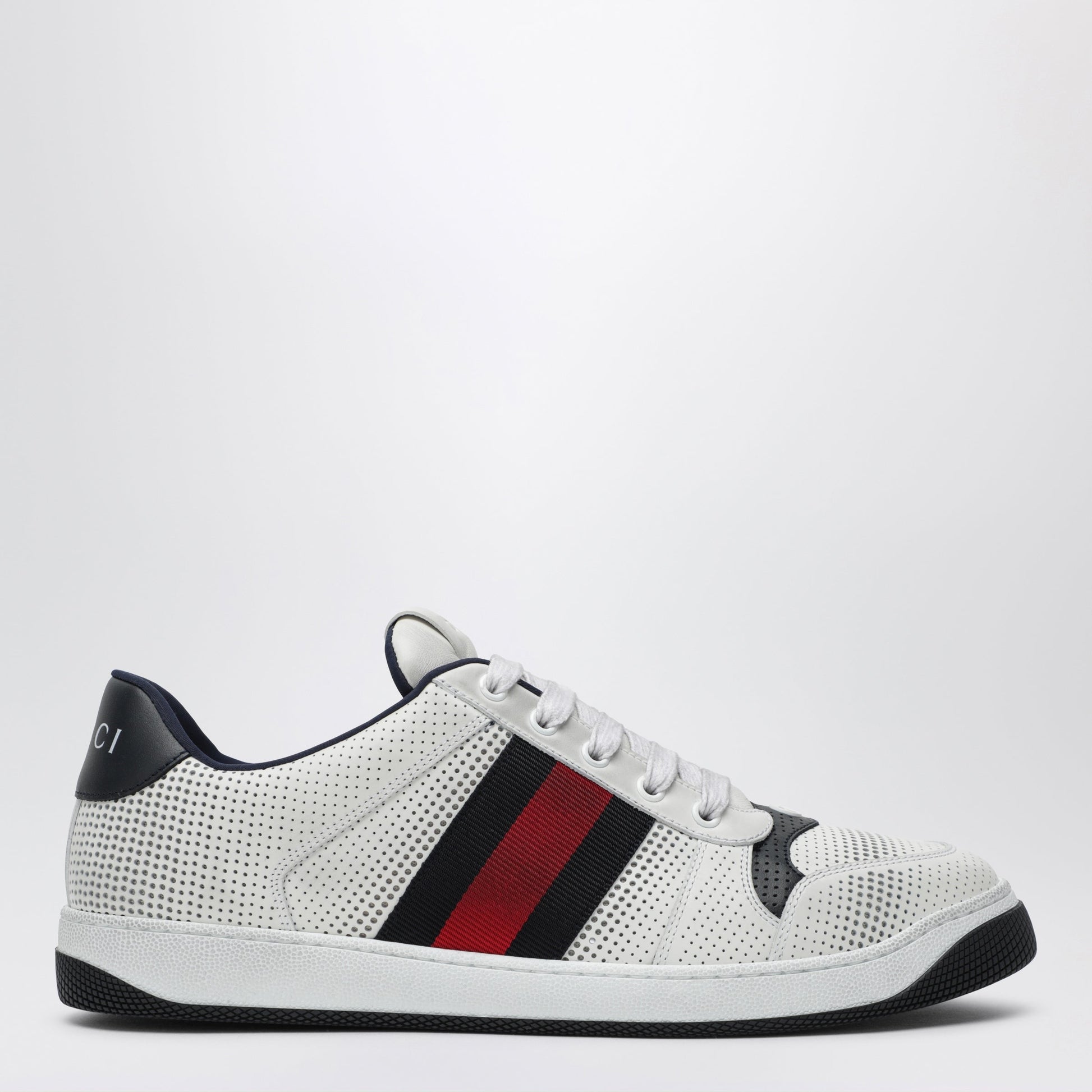 Gucci White/Blue Perforated Leather Screener Sneakers Men GUCCI