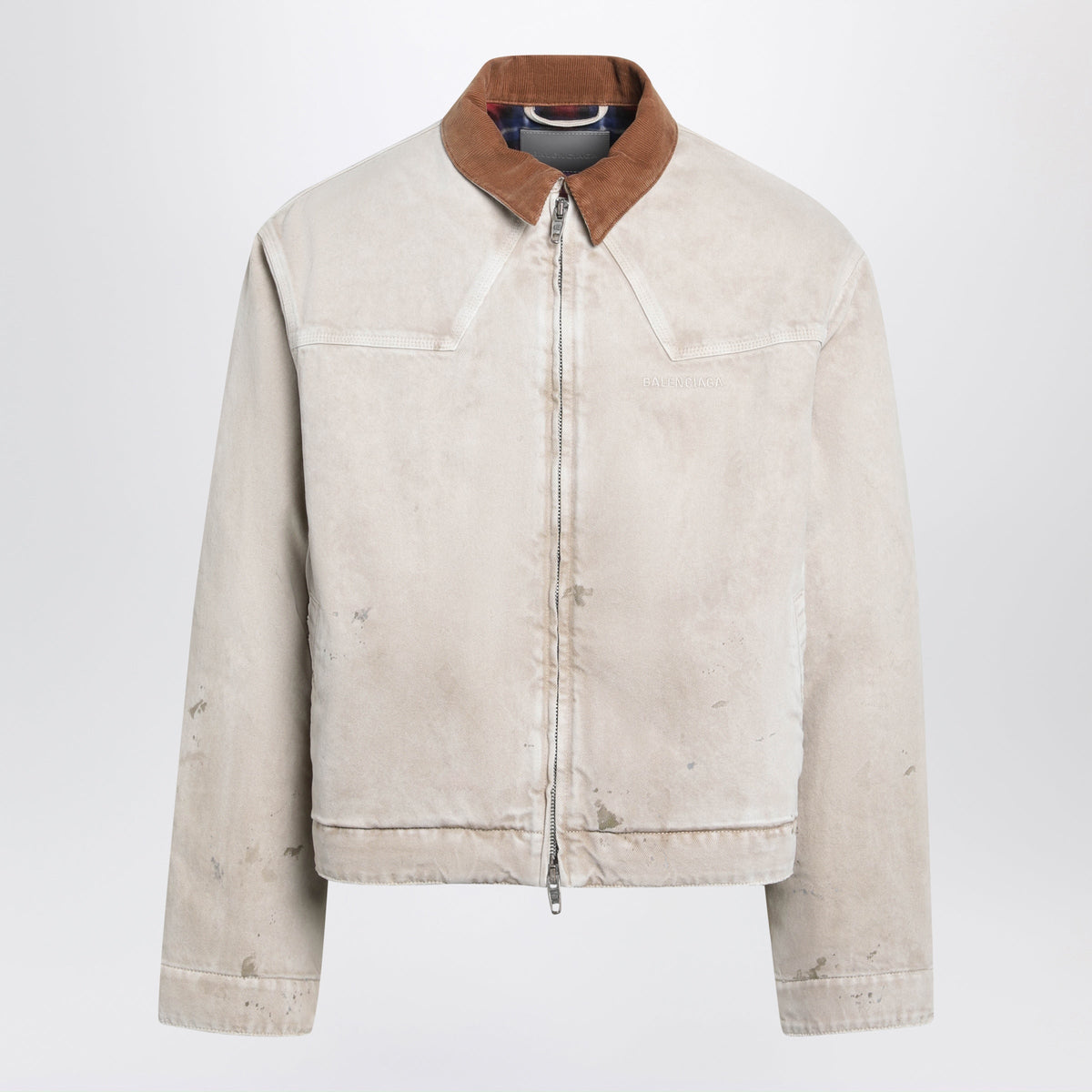 Balenciaga Beige Vintage-Effect Cotton Zip-Up Jacket Men BALENCIAGA