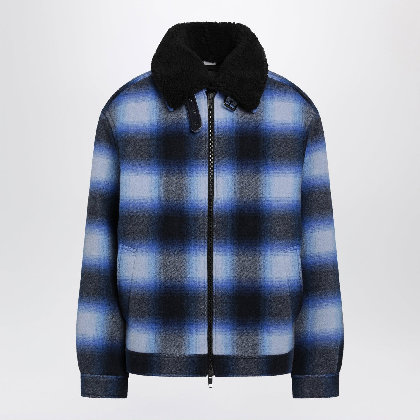 Balenciaga Plaid Wool Flannel Bomber Jacket In Blue/Black Men BALENCIAGA